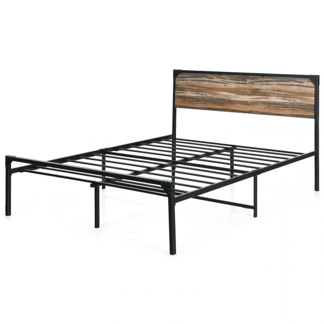 Rustic FarmHome Metal Wood Platform Bed Frame in Queen Size - Image 2