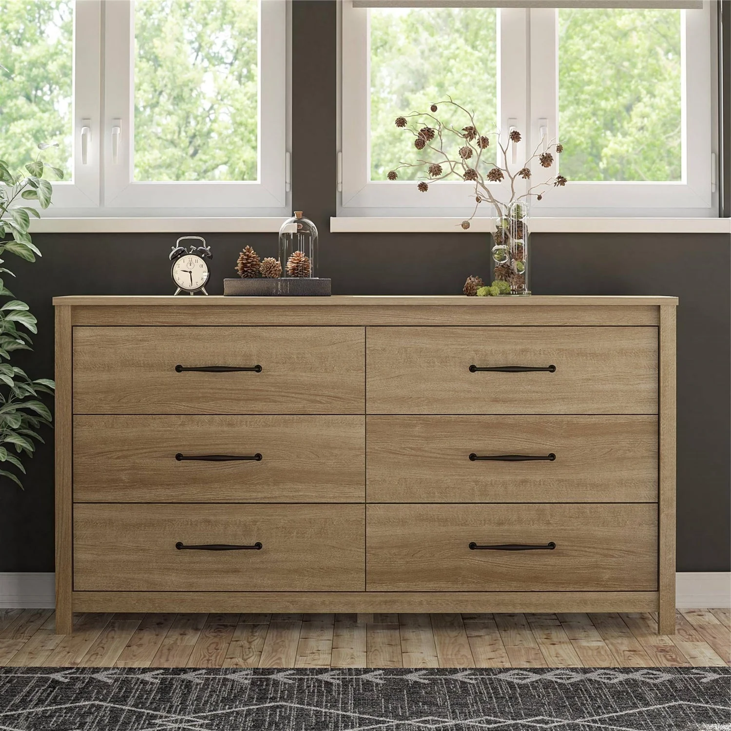 Rustic Farmhouse 6-Drawer Dresser in Natural Wood Finish - Image 4