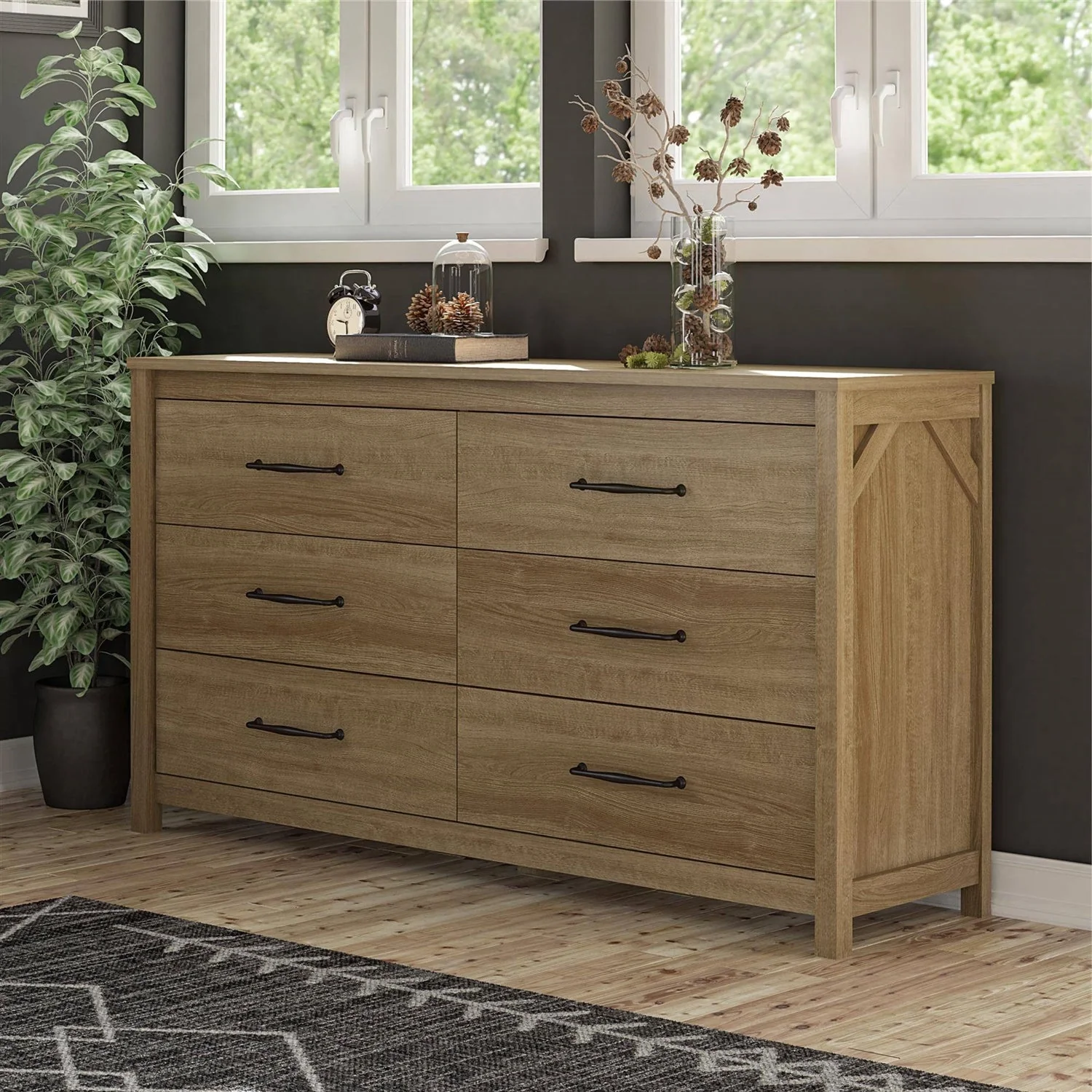 Rustic Farmhouse 6-Drawer Dresser in Natural Wood Finish - Image 5