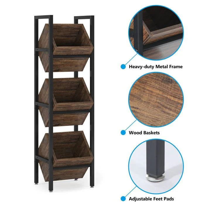 Rustic Farmhouse Industrial 3 Bin 36 Bottle Wine Rack Storage Display Shelf - Image 3