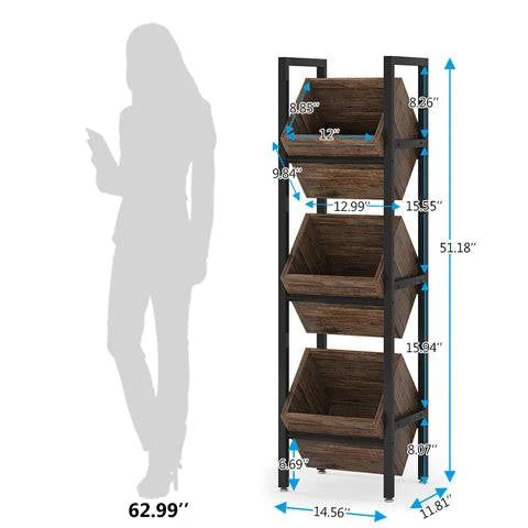 Rustic Farmhouse Industrial 3 Bin 36 Bottle Wine Rack Storage Display Shelf - Image 5