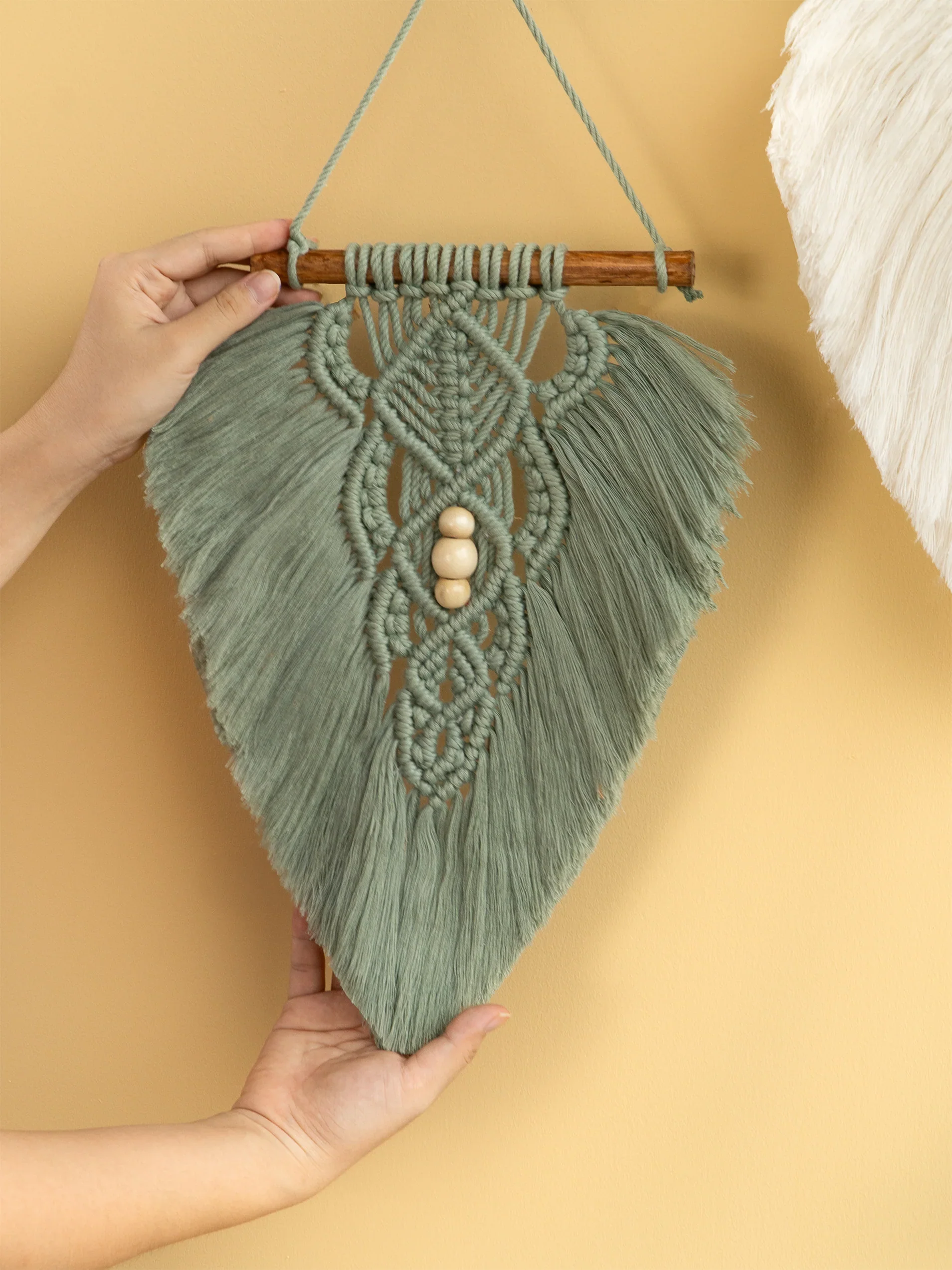 Rustic Green Natural Macrame Leaves - Image 10
