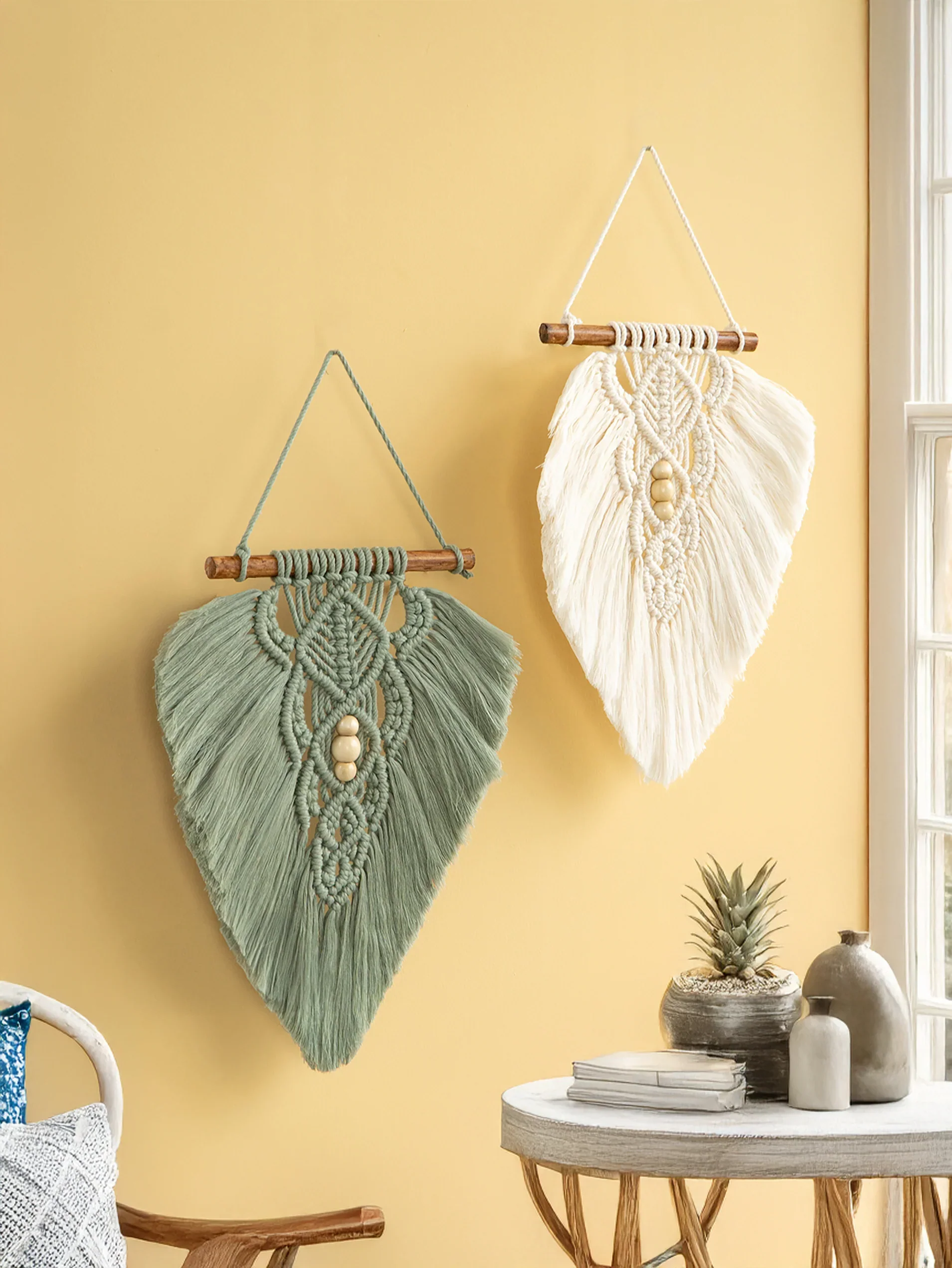 Rustic Green Natural Macrame Leaves - Image 11