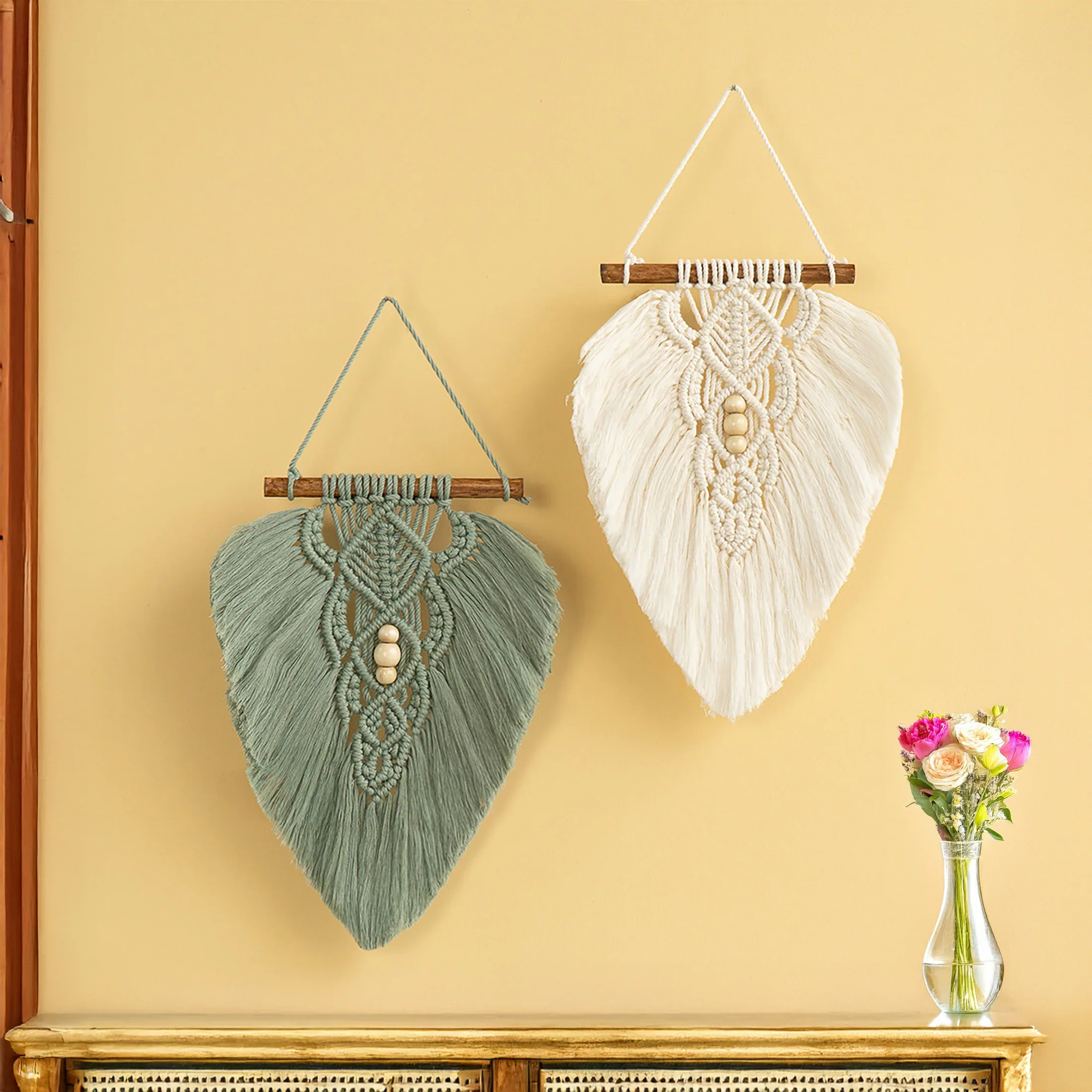 Rustic Green Natural Macrame Leaves - Image 12