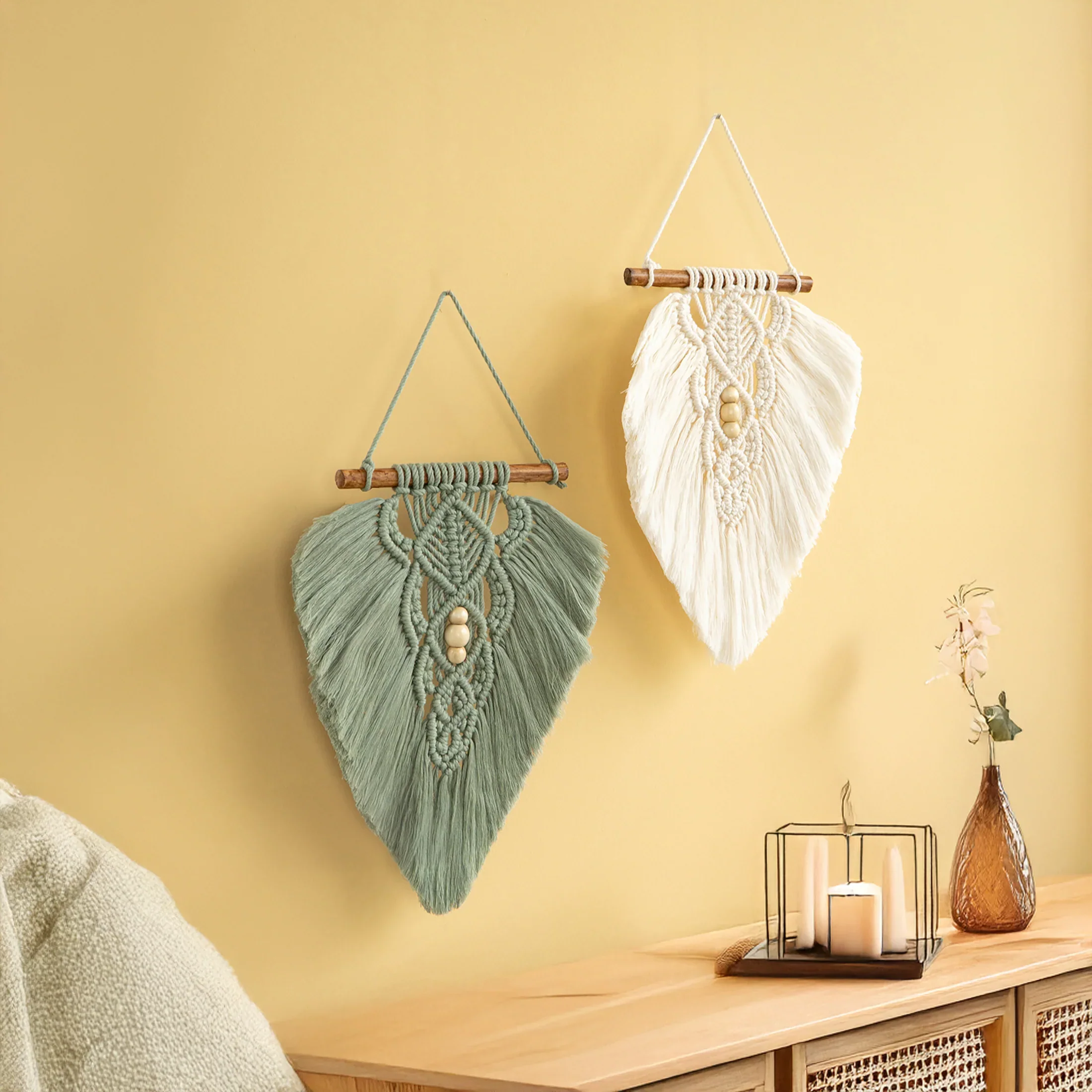 Rustic Green Natural Macrame Leaves - Image 13