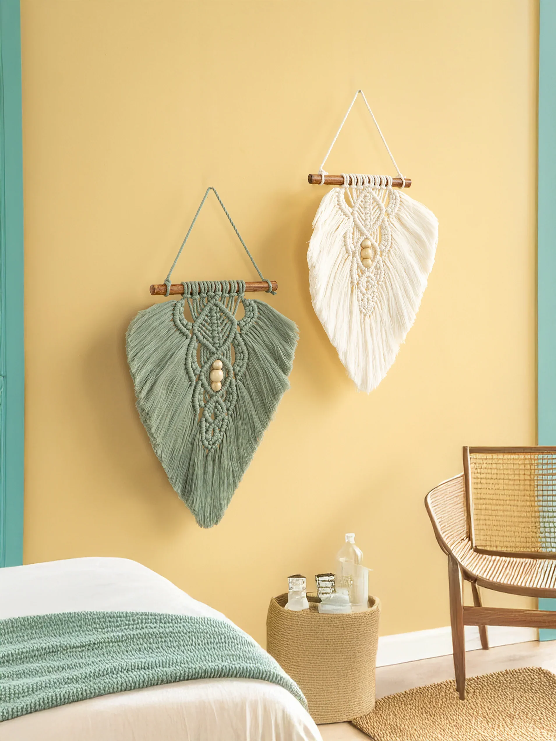 Rustic Green Natural Macrame Leaves - Image 3