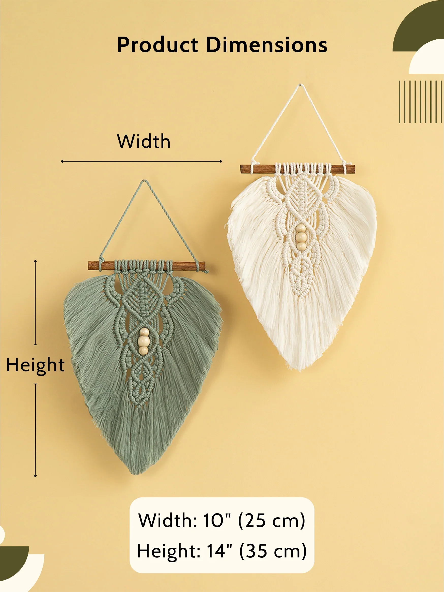 Rustic Green Natural Macrame Leaves - Image 4