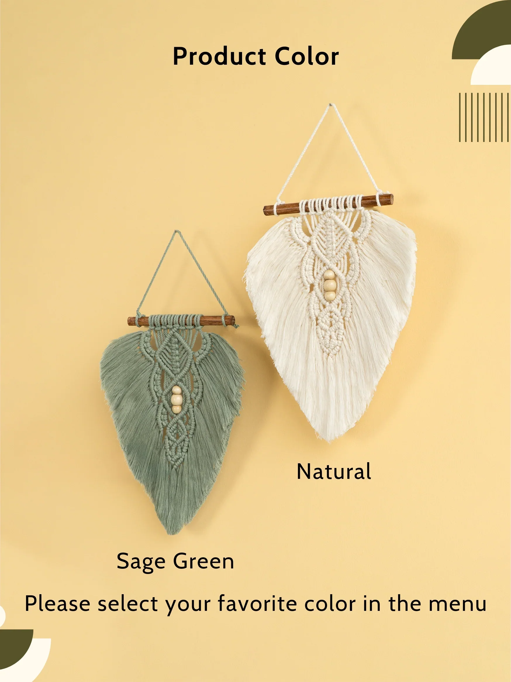 Rustic Green Natural Macrame Leaves - Image 6