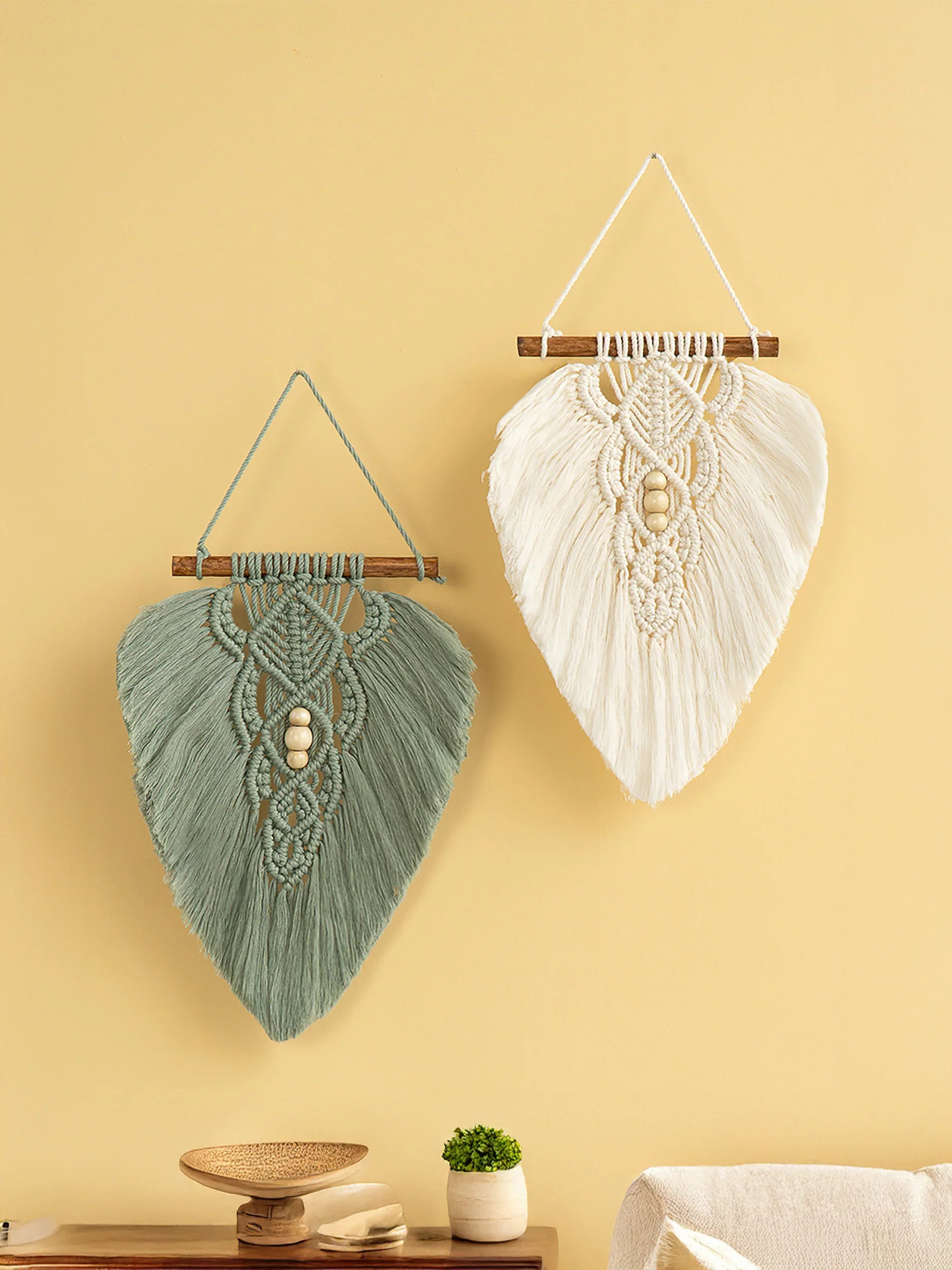 Rustic Green Natural Macrame Leaves - Image 7