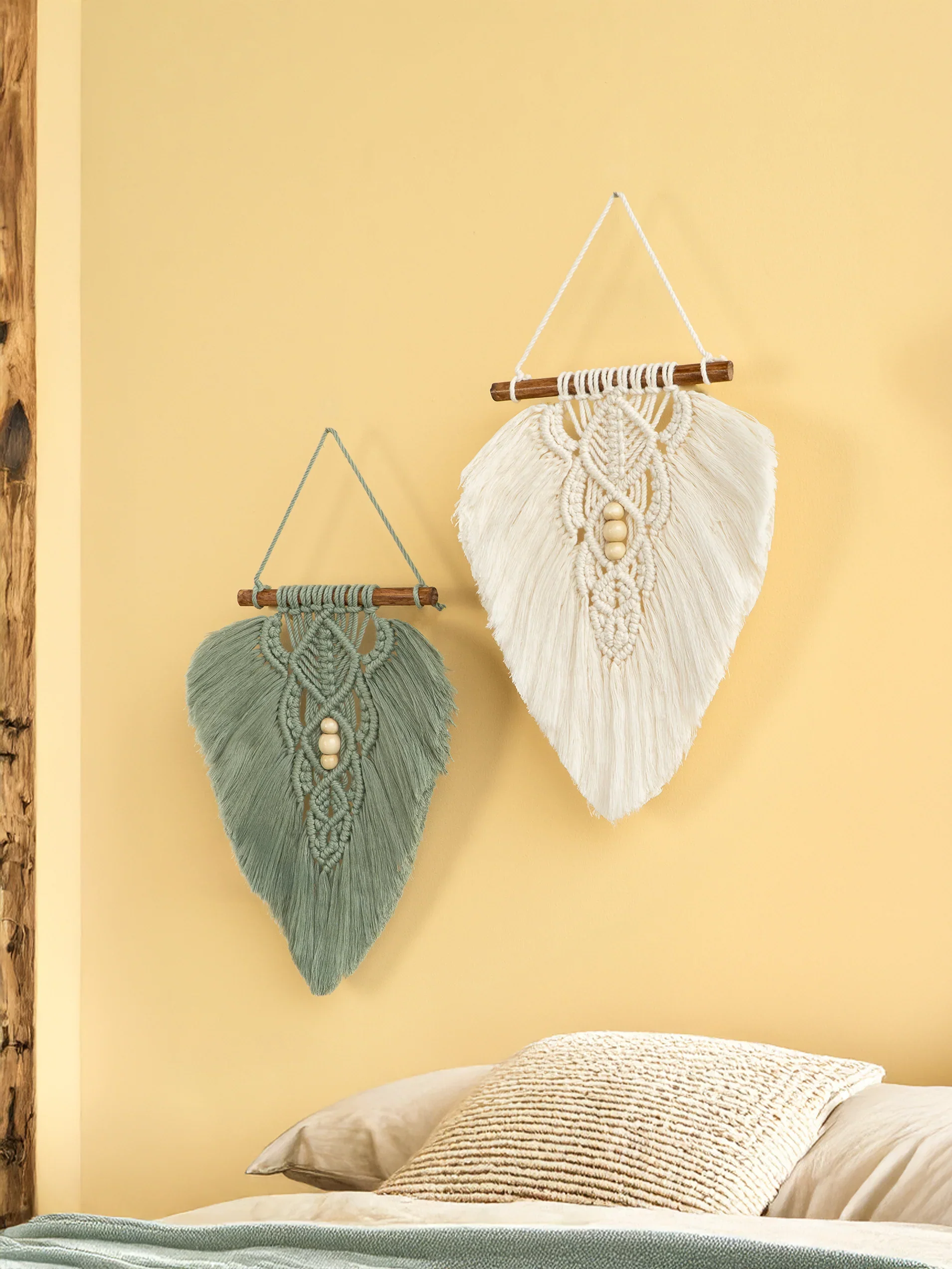 Rustic Green Natural Macrame Leaves - Image 8