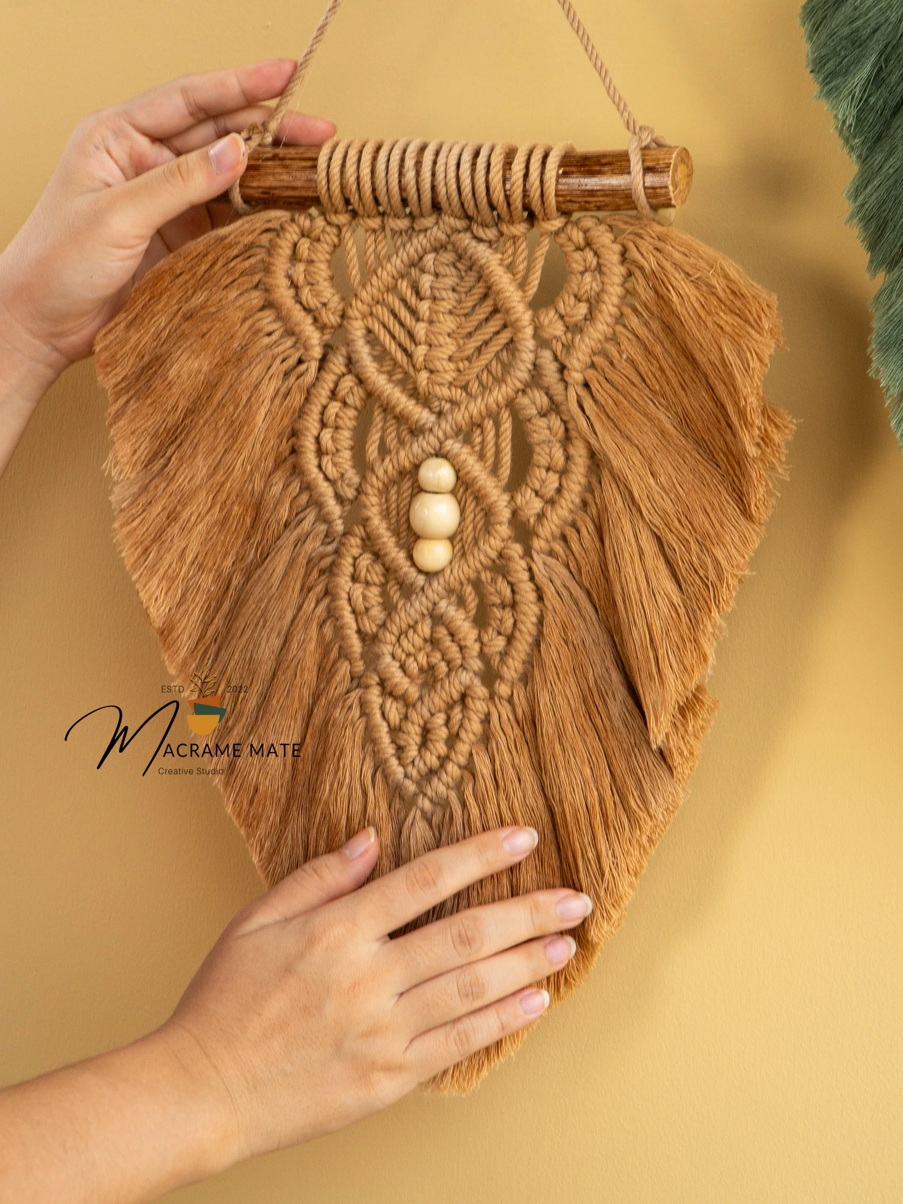 Rustic Latte Olive Macrame Leaves - Image 10