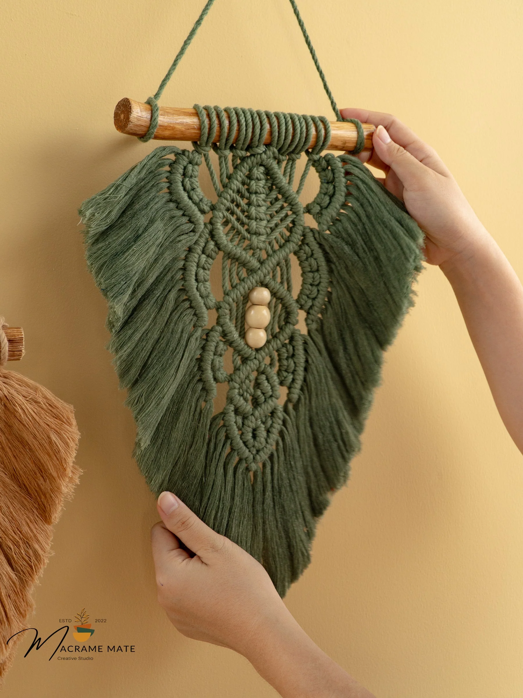 Rustic Latte Olive Macrame Leaves - Image 11