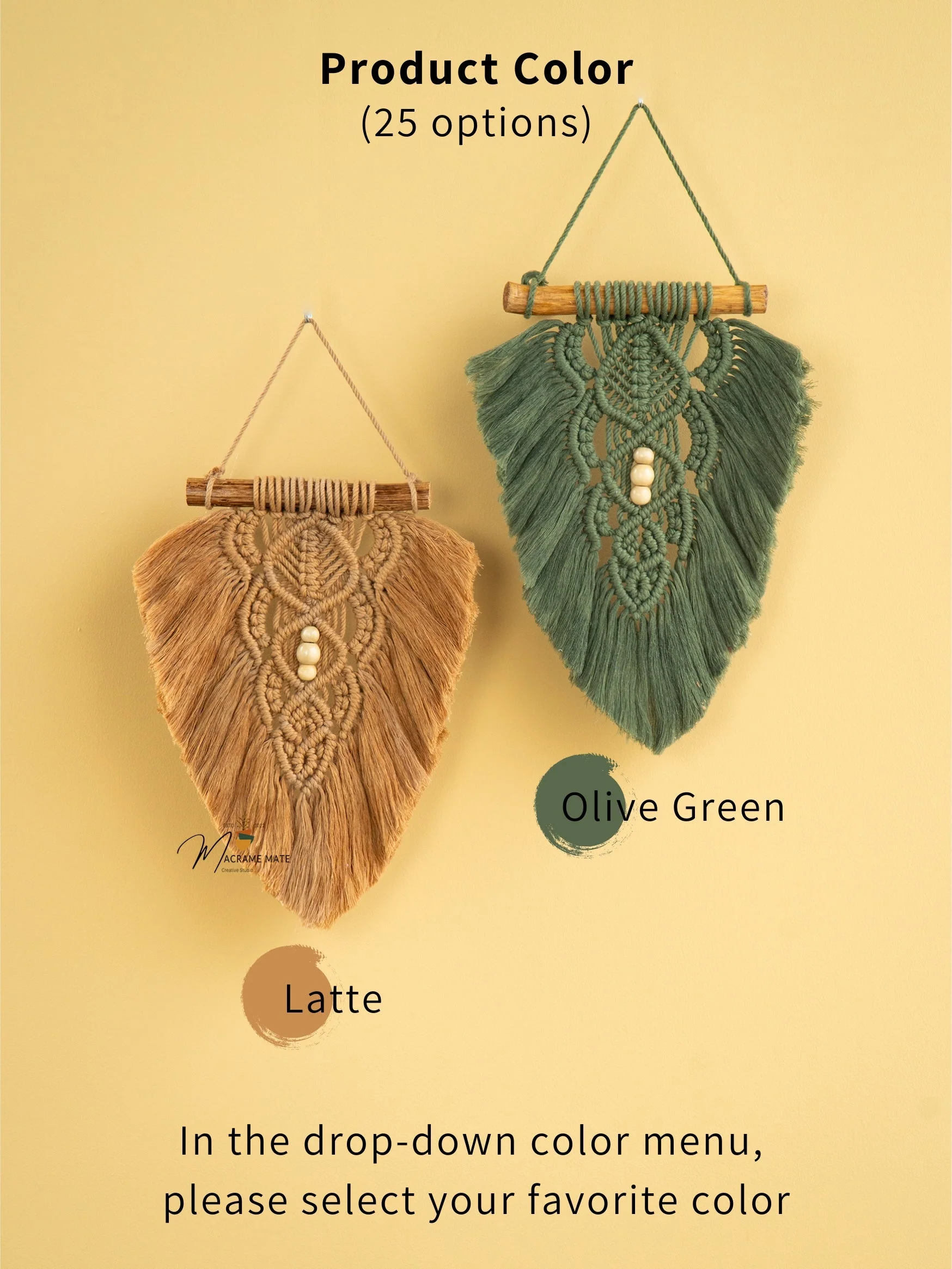 Rustic Latte Olive Macrame Leaves - Image 5
