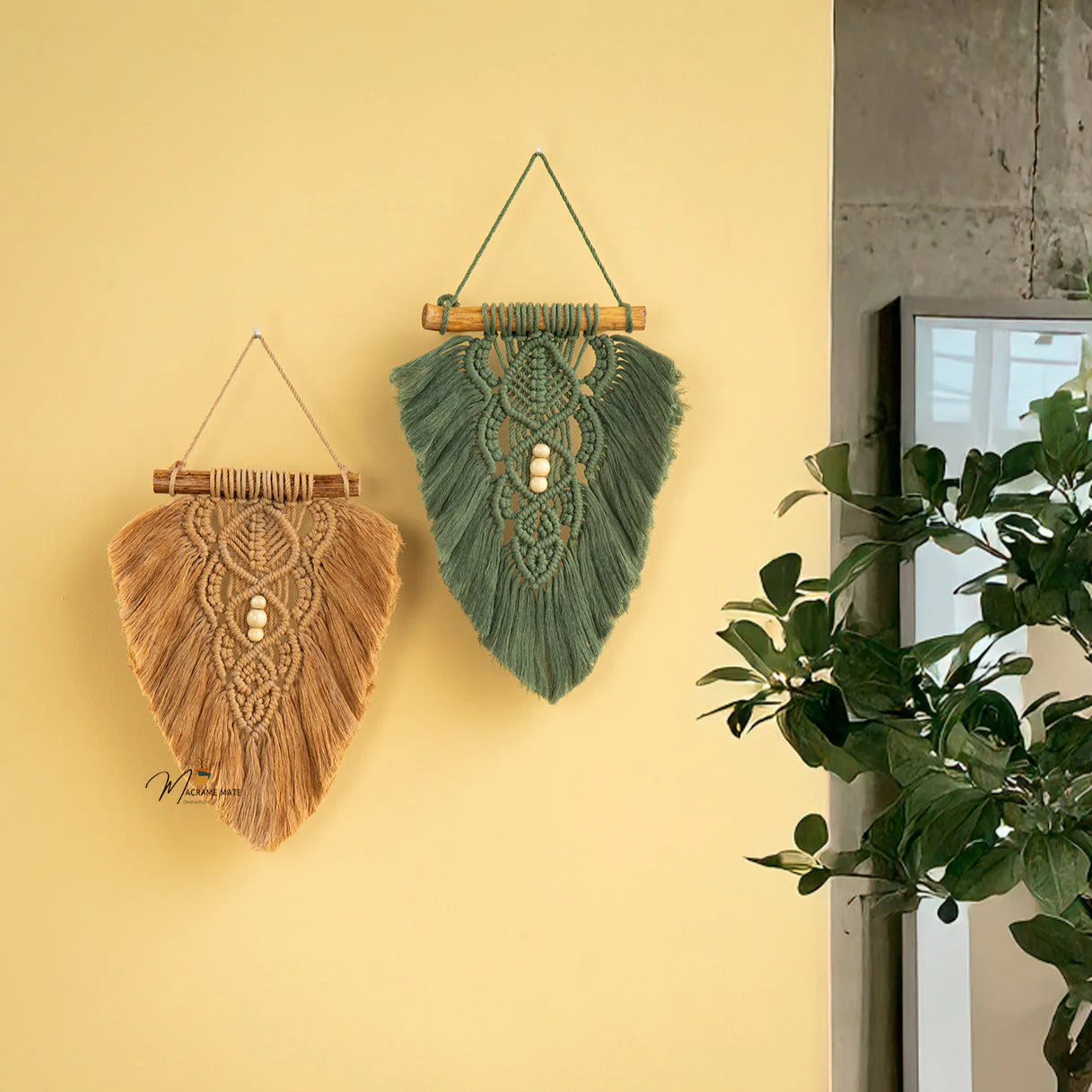 Rustic Latte Olive Macrame Leaves - Image 7