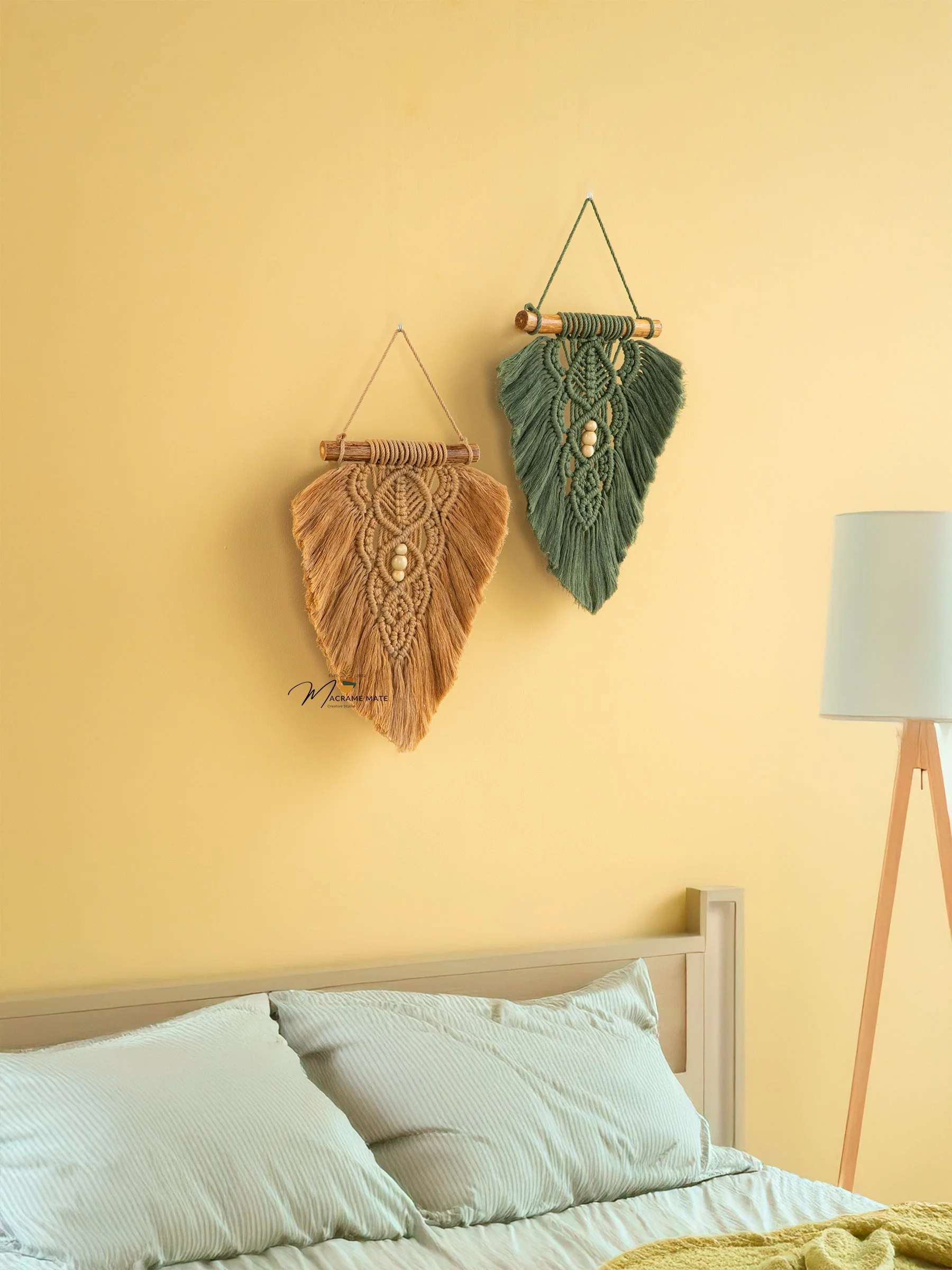 Rustic Latte Olive Macrame Leaves - Image 8