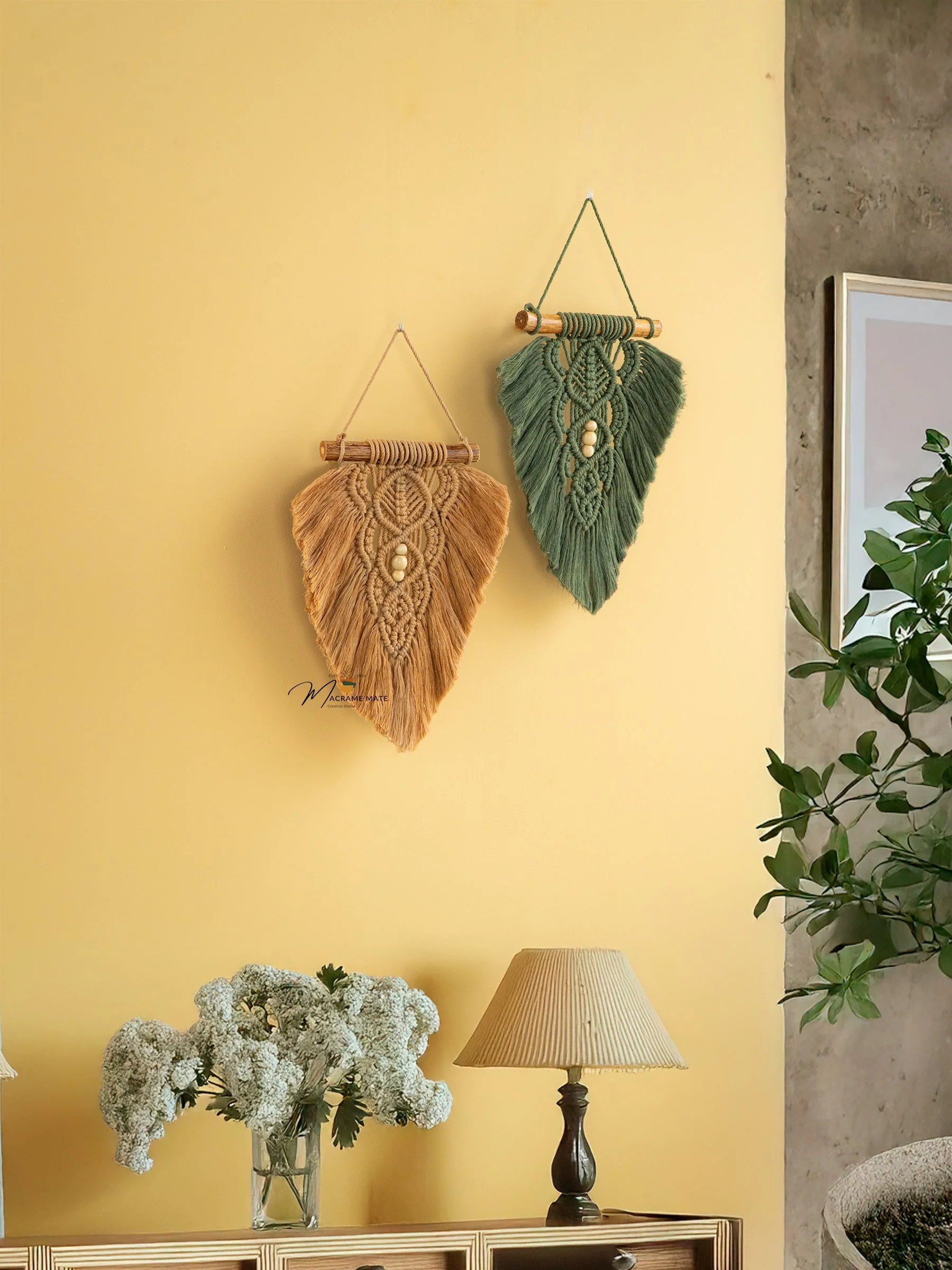 Rustic Latte Olive Macrame Leaves - Image 9