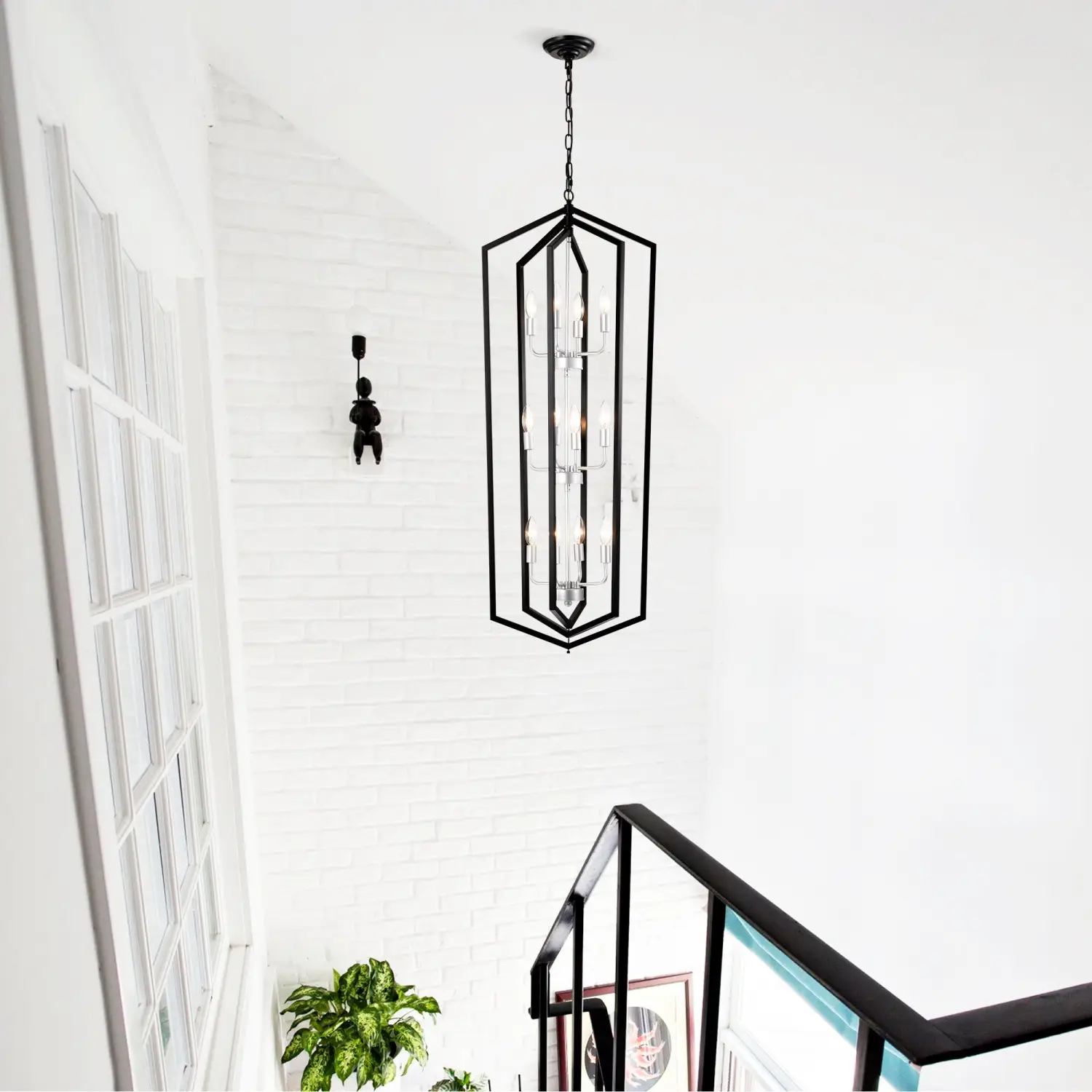 Rustic Modern Hanging Light Living Room with 12 Bulbs and Silver Finish - Image 9