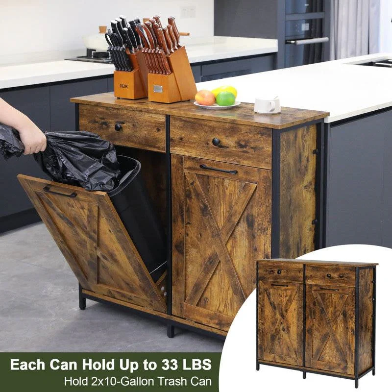 Rustic Multipurpose 2 Drawer / 2 Tilt Out 10gL Kitchen Laundry Trash/Recycle Storage - Image 4