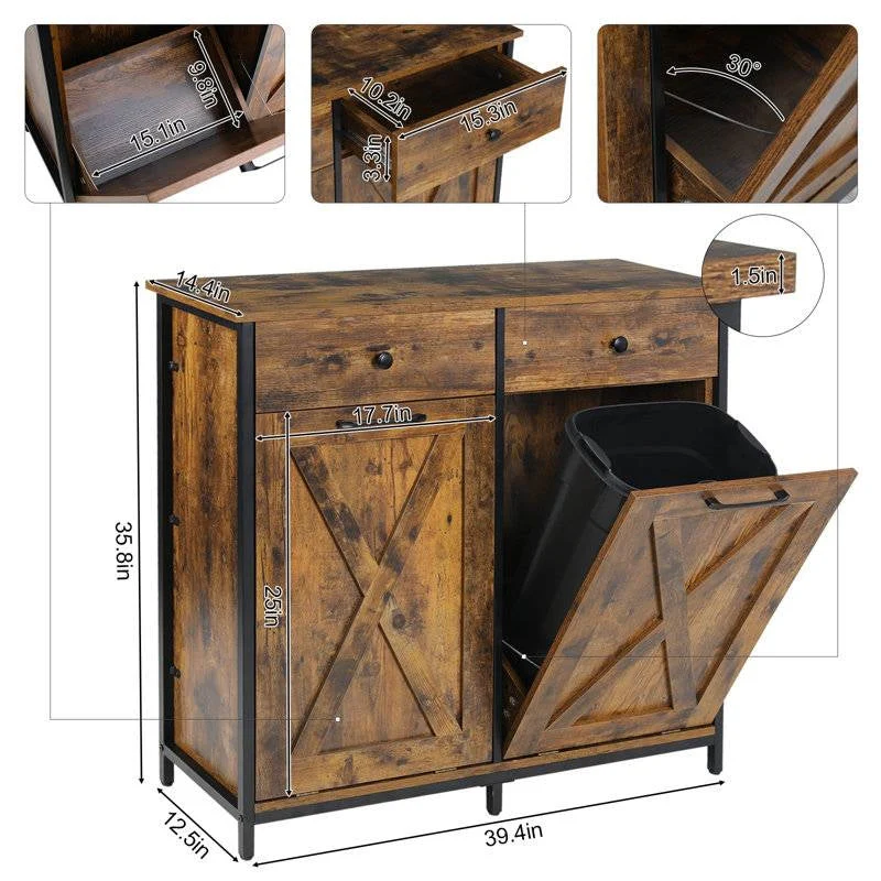 Rustic Multipurpose 2 Drawer / 2 Tilt Out 10gL Kitchen Laundry Trash/Recycle Storage - Image 5