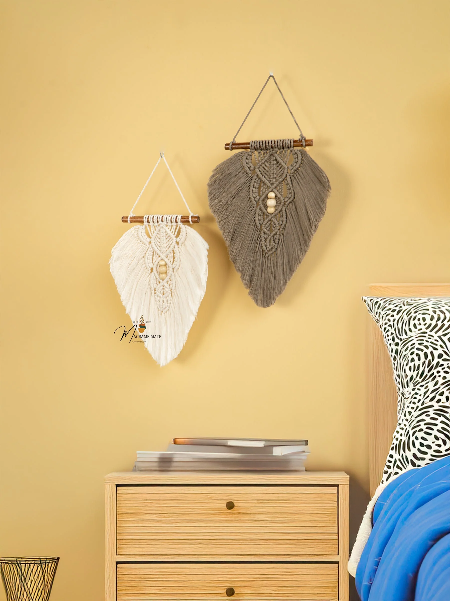 Rustic Natural Taupe Macrame Leaves - Image 3