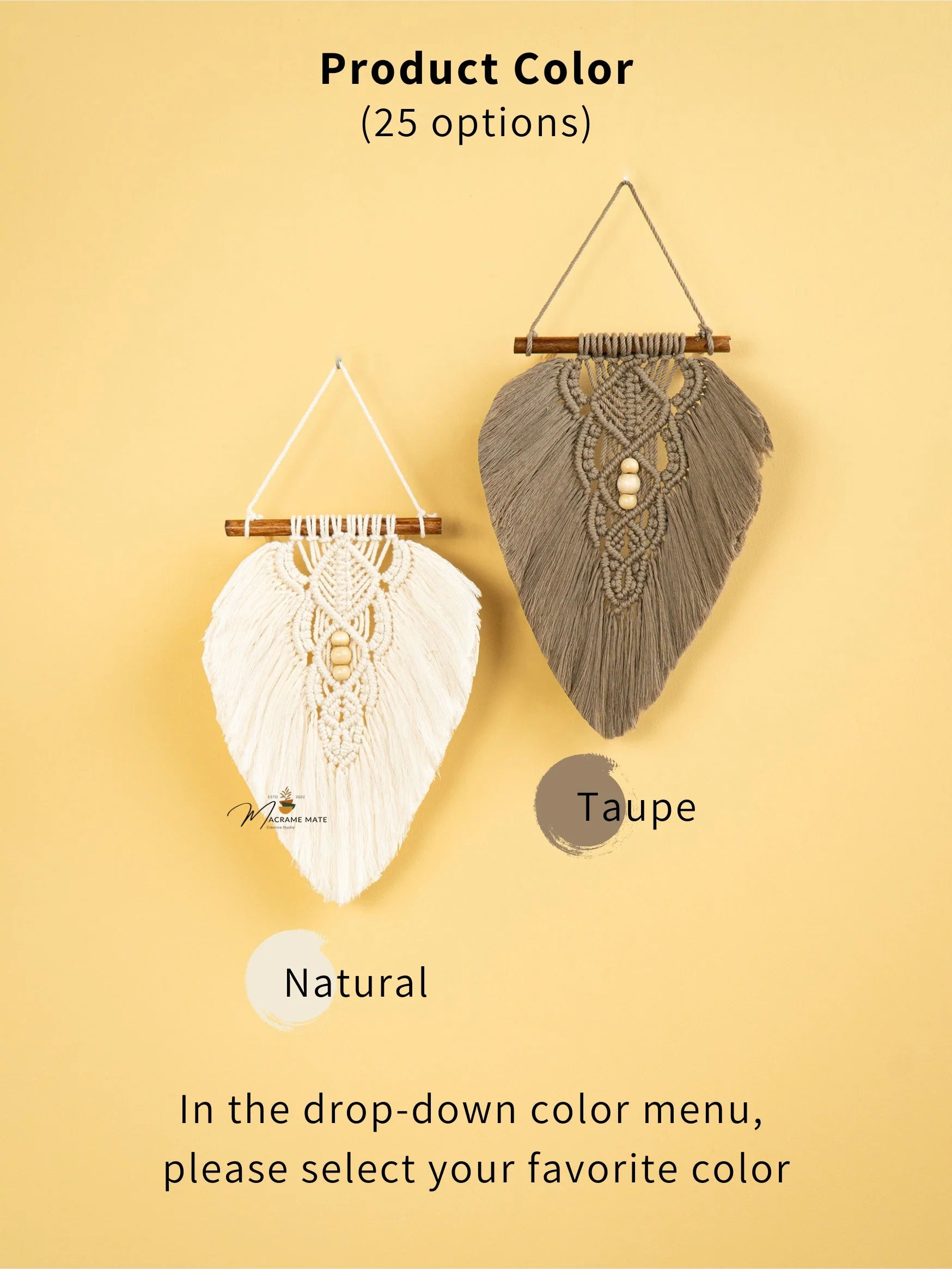Rustic Natural Taupe Macrame Leaves - Image 5