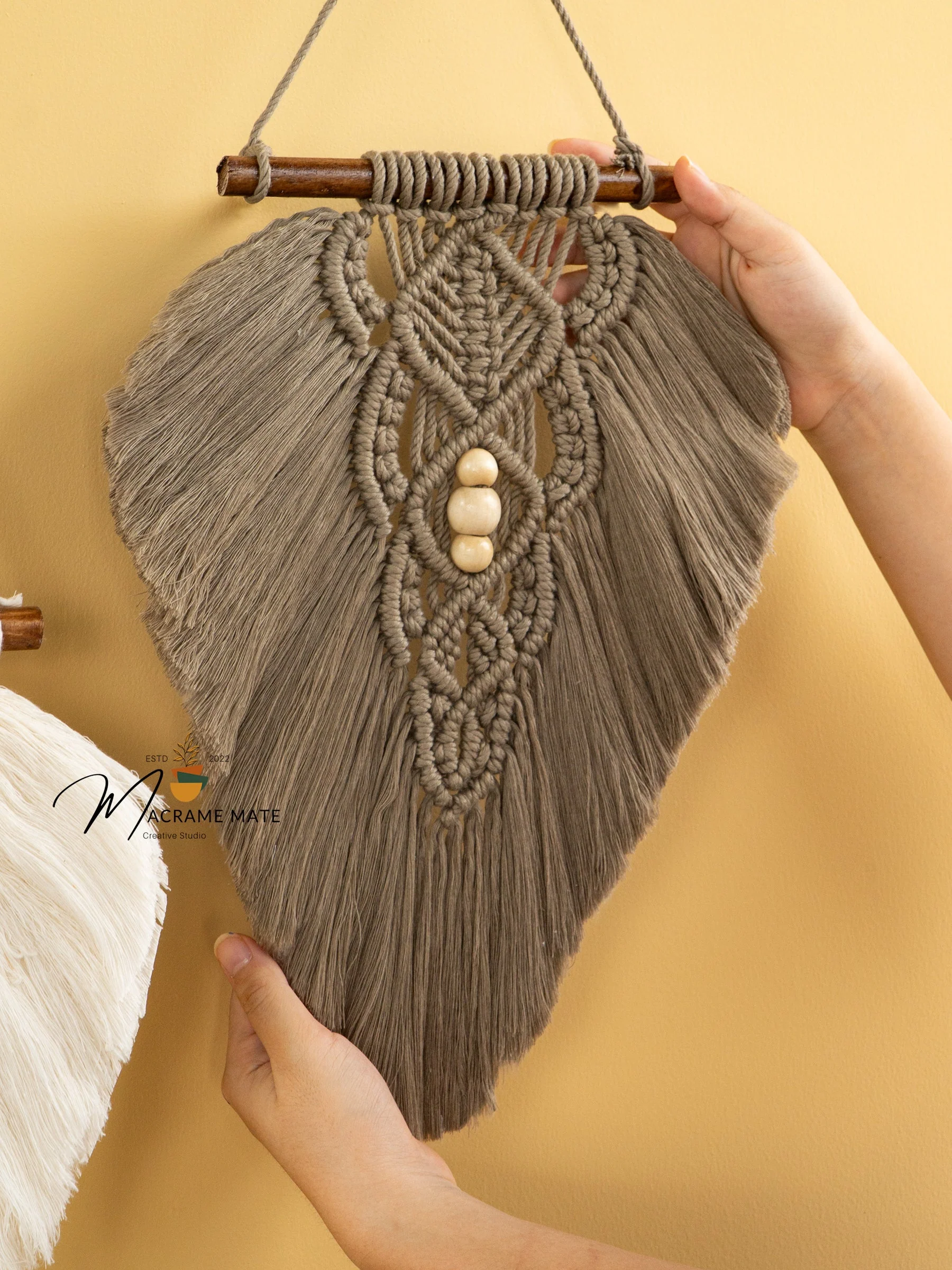 Rustic Natural Taupe Macrame Leaves - Image 7