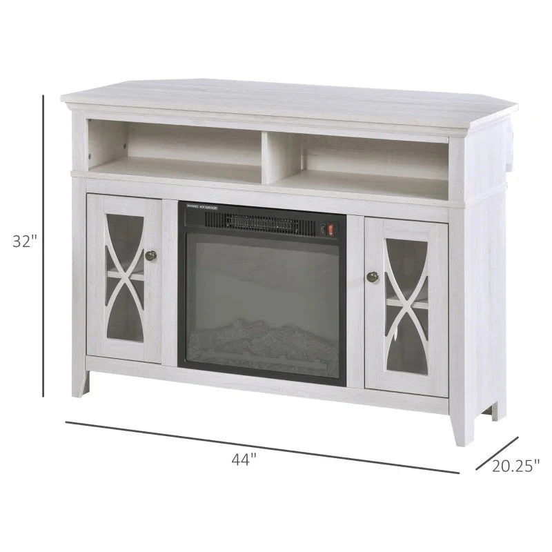 Rustic White Electric Fireplace Mantel TV Stand w/ Adjustable Shelves 2 Storage Cabinets - Image 5