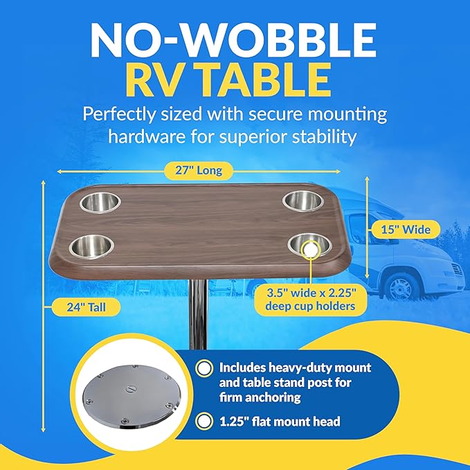 RV Side Tables | RV End Tables - Table Set - 6" Floor Plate System, Cocktail Design (6 colors) - Image 2
