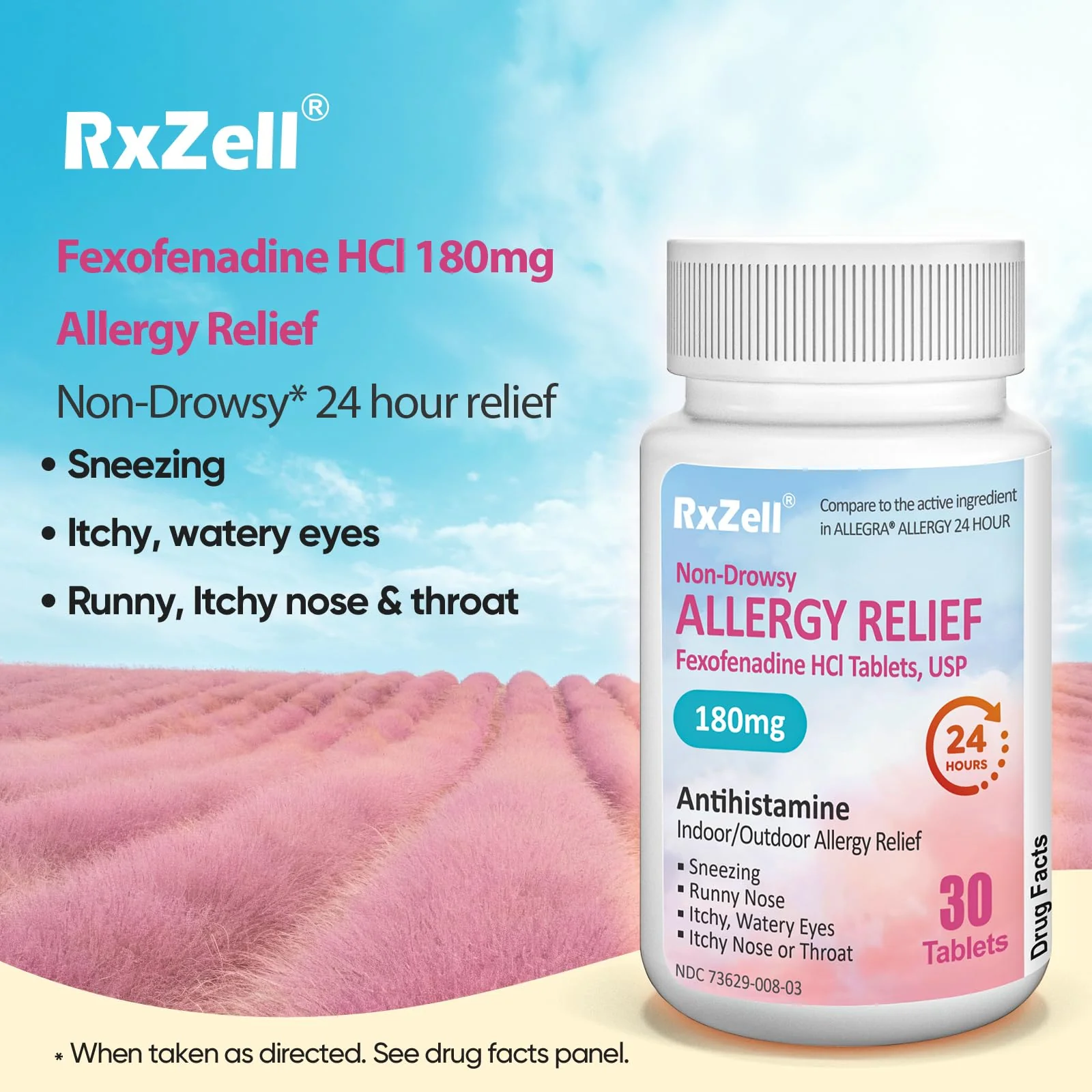 RXZELL Allergy Relief | Fexofenadine HCl 180mg, 24-Hour Antihistamine, Non-Drowsy (30 Count (Pack of 2)) - Image 6