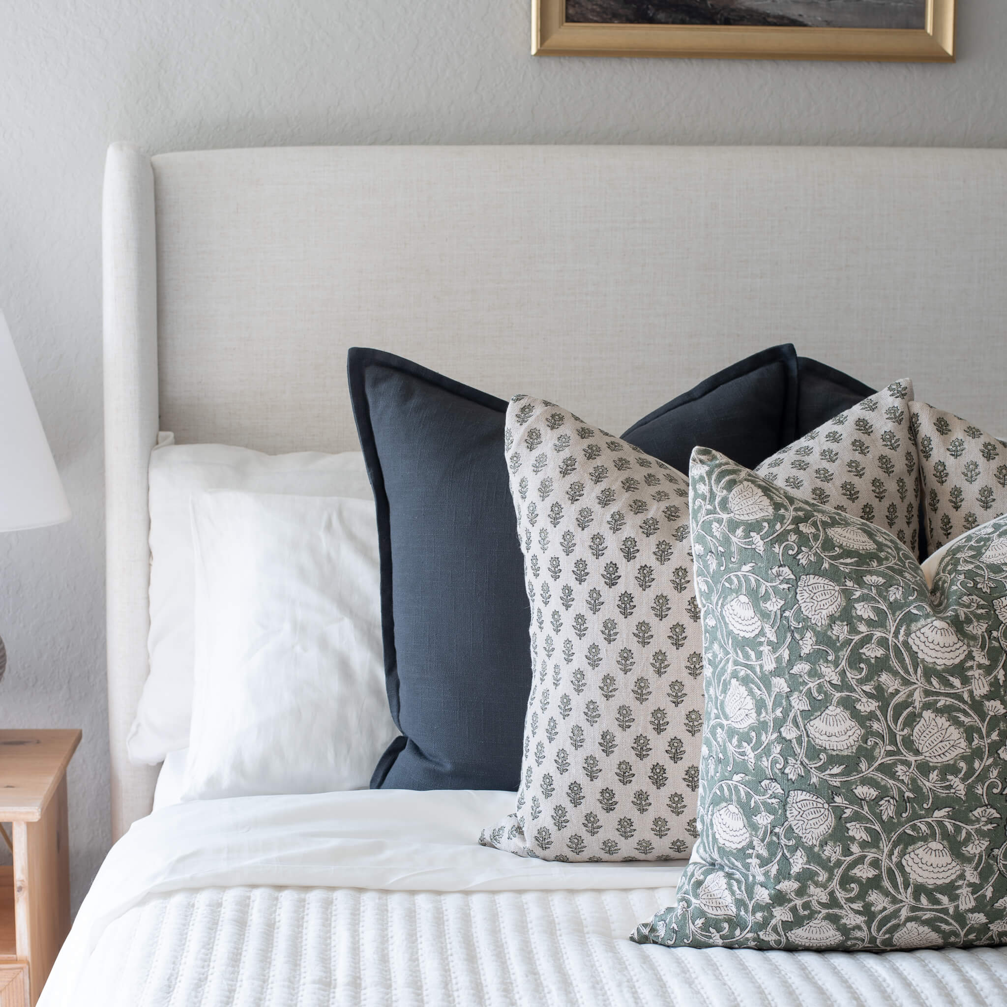Sabine Floral Block Printed Pillow Cover | Green - Image 3