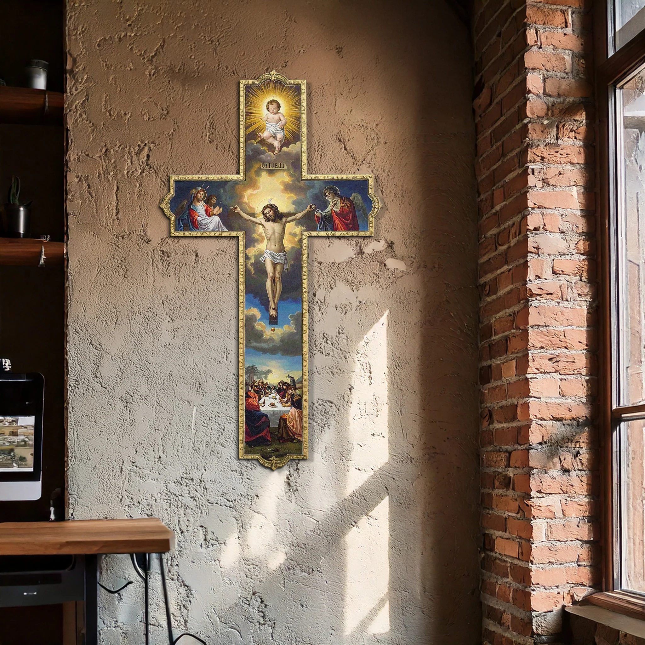 Sacred Cross Metal Wall Art – Christian UV Printed Religious Decor-KAFUVM011 - Image 2