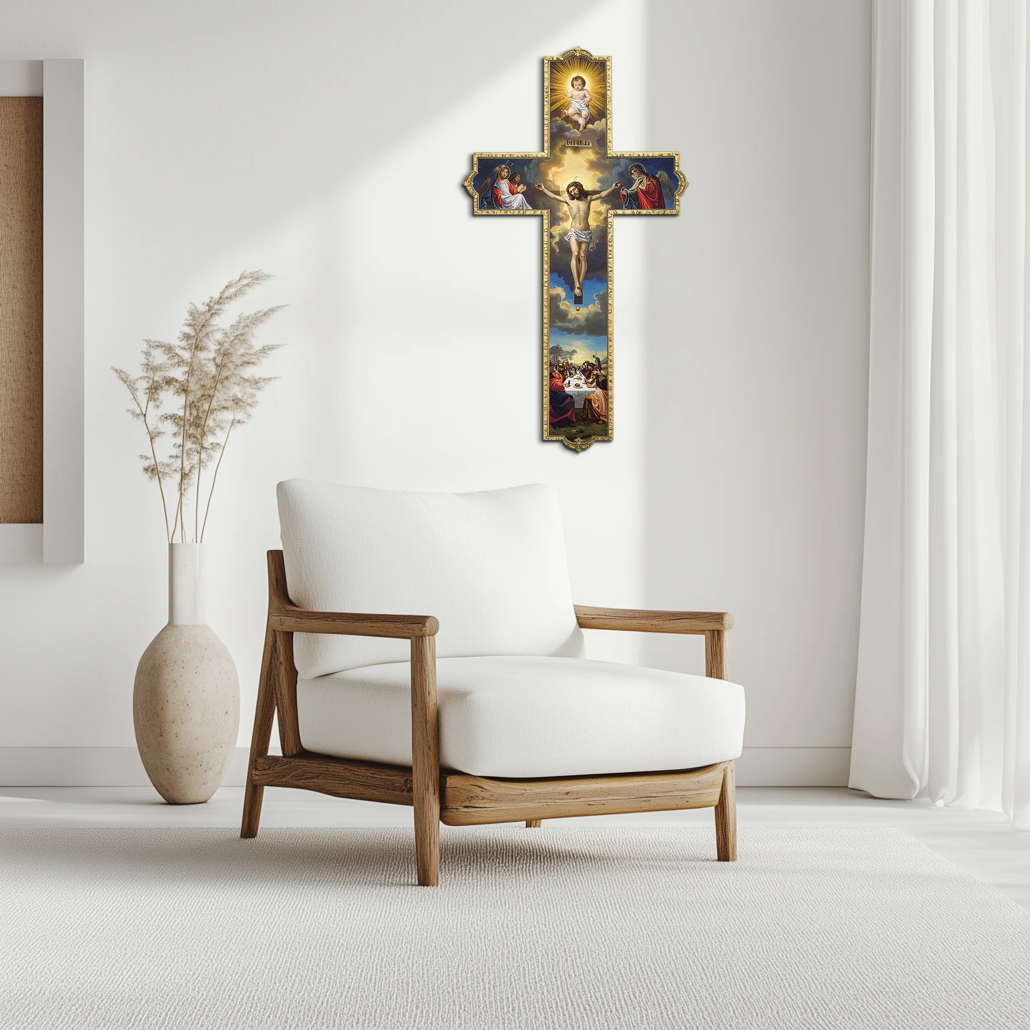 Sacred Cross Metal Wall Art – Christian UV Printed Religious Decor-KAFUVM011 - Image 3