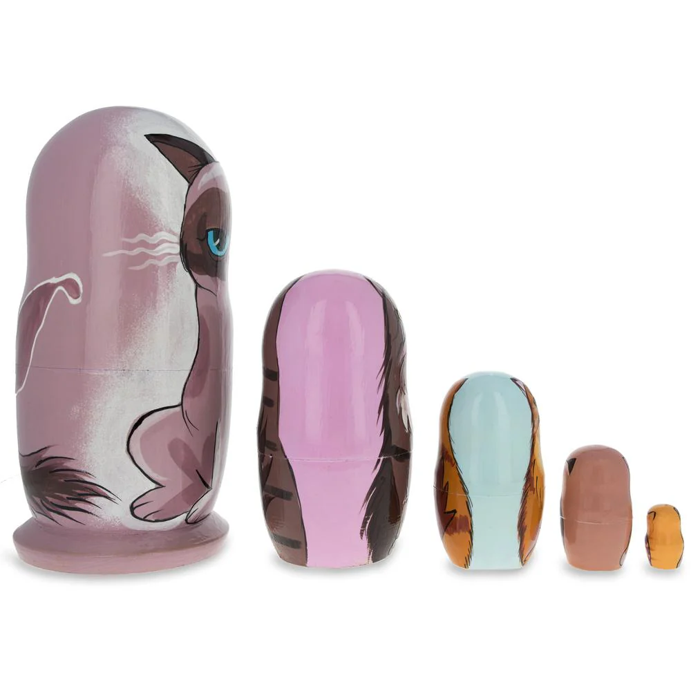 Sad Cat & Friends Wooden Nesting Dolls 5.75 Inches - Image 2