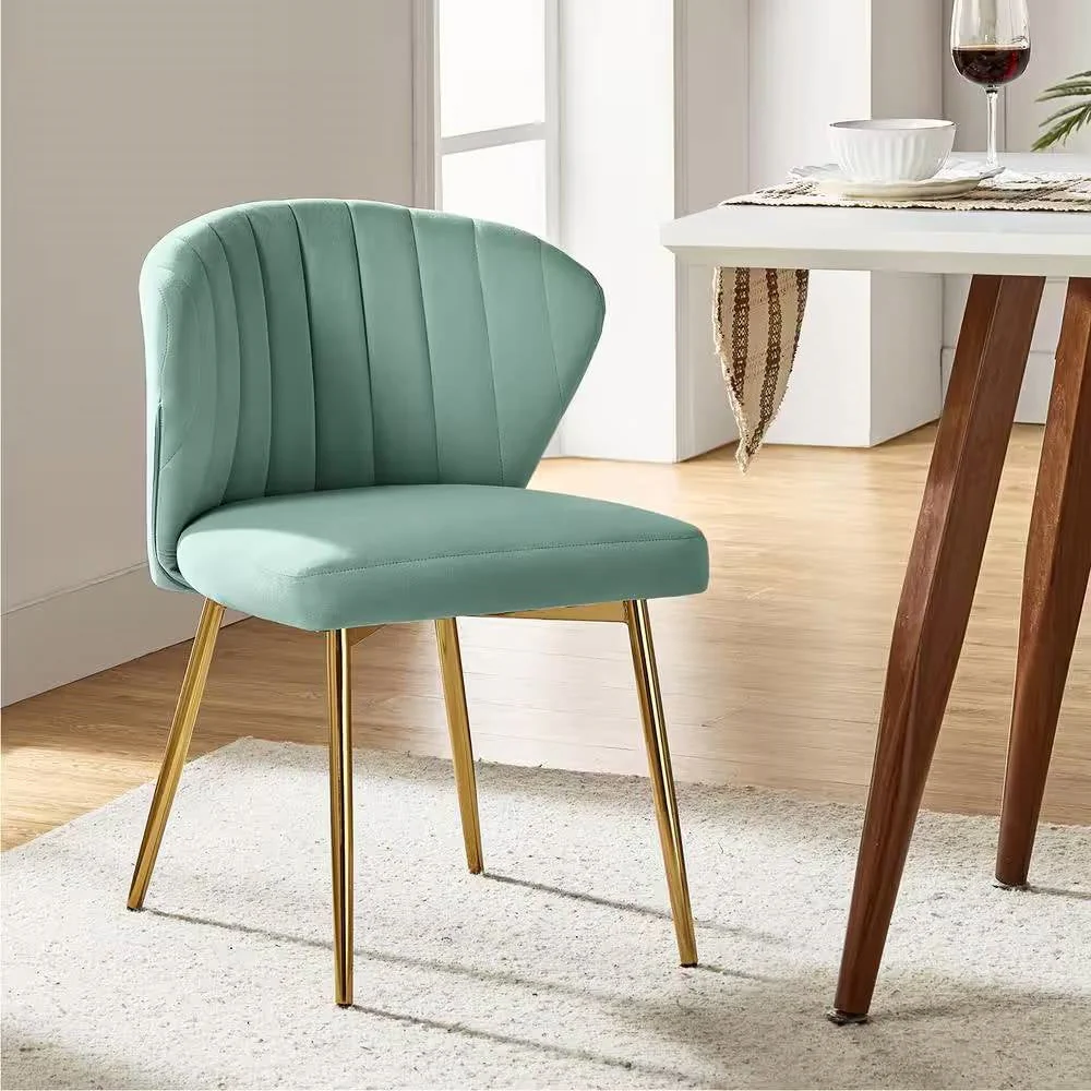 Sage Green Velvet Upholstered Wingback Accent Side Chair with Gold Metal Legs - Image 2