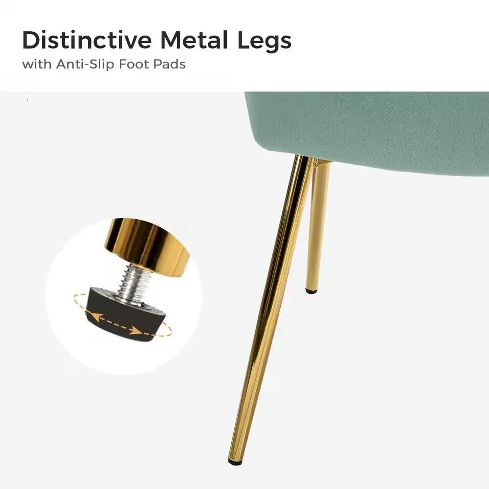 Sage Green Velvet Upholstered Wingback Accent Side Chair with Gold Metal Legs - Image 3