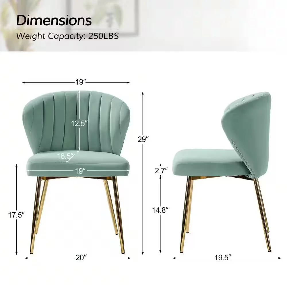 Sage Green Velvet Upholstered Wingback Accent Side Chair with Gold Metal Legs - Image 5