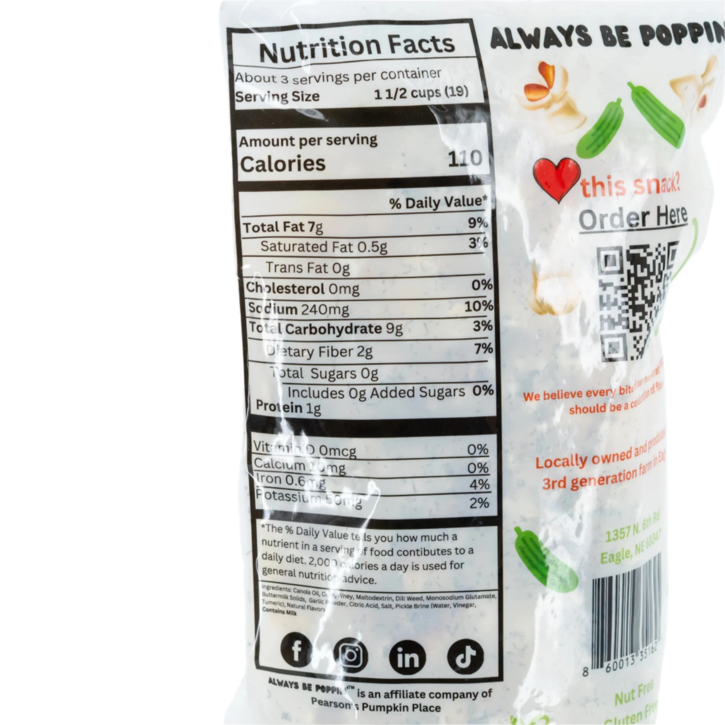 SALE CLOSE DATED | Dill Pickle Popcorn | 3.5 oz | Gluten Free | Pearson's Pumpkin Place - Image 4