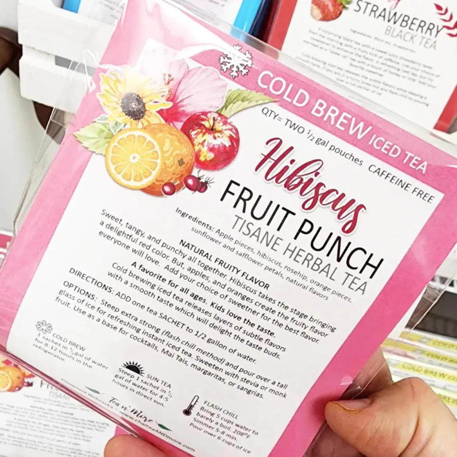 SALE PAST DATED | Hibiscus Fruit Punch Cold Brew Decaffeinated Herbal Tea | 2 Half Gallon Bags | Tea n More - Image 5
