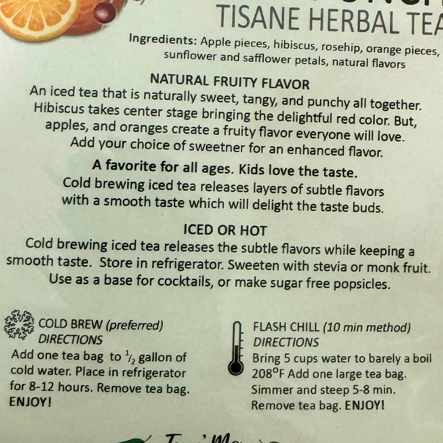 SALE PAST DATED | Hibiscus Fruit Punch Cold Brew Decaffeinated Herbal Tea | 2 Half Gallon Bags | Tea n More - Image 6