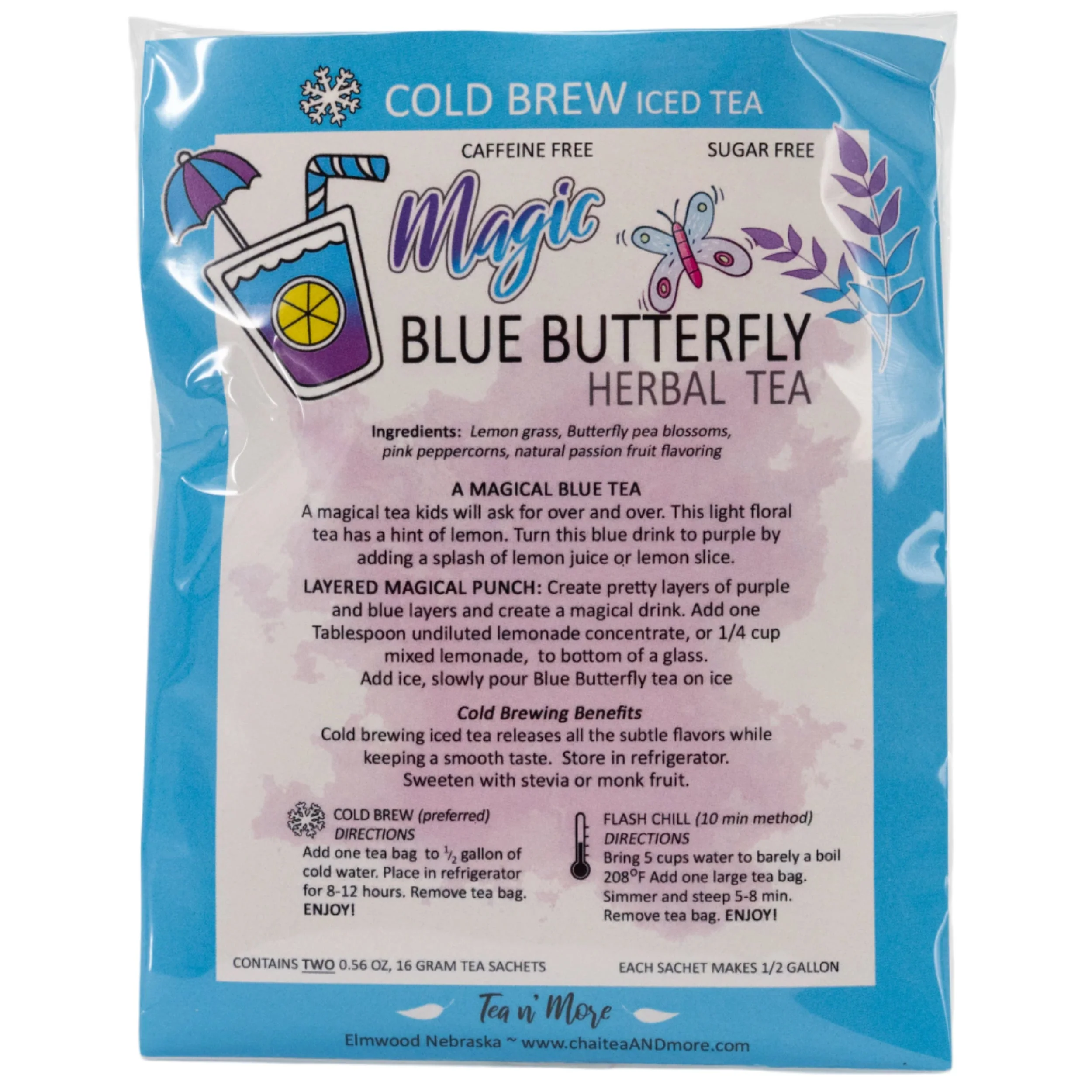 SALE PAST DATED | Magic Blue Butterfly Tea | Cold Brew Herbal Tea | 2 Pitcher Bags | Caffeinated | Tea n More - Image 5