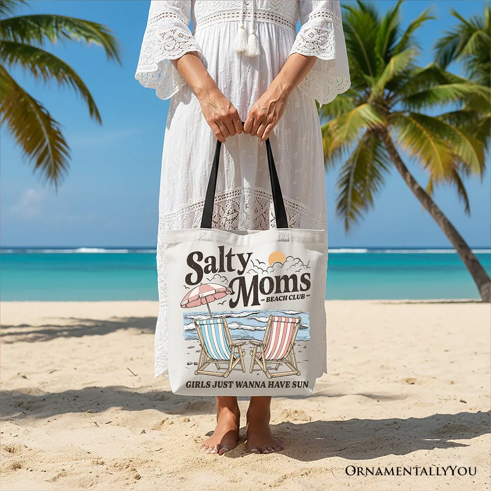 Salty Moms Beach Club Canvas Tote Bag, Retro Summer Gift for Ocean Loving Mothers - Image 6