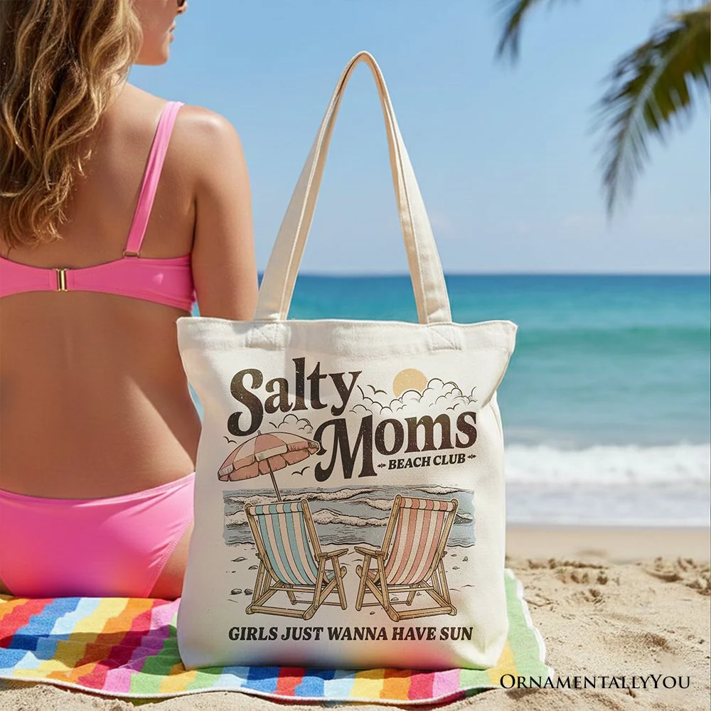 Salty Moms Beach Club Canvas Tote Bag, Retro Summer Gift for Ocean Loving Mothers - Image 7