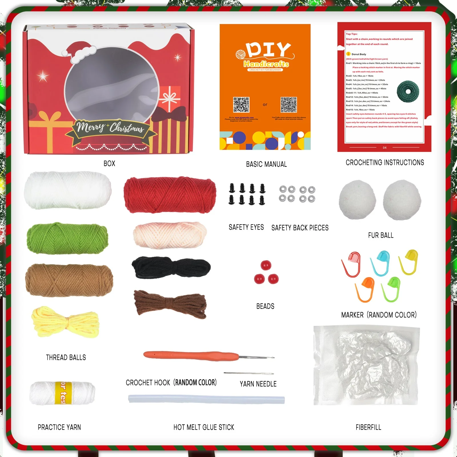 Santa, Reindeer, Christmas Tree and Snowman Amigurumi DIY Crochet Kit Wizardi F07N8-M117 - Image 5