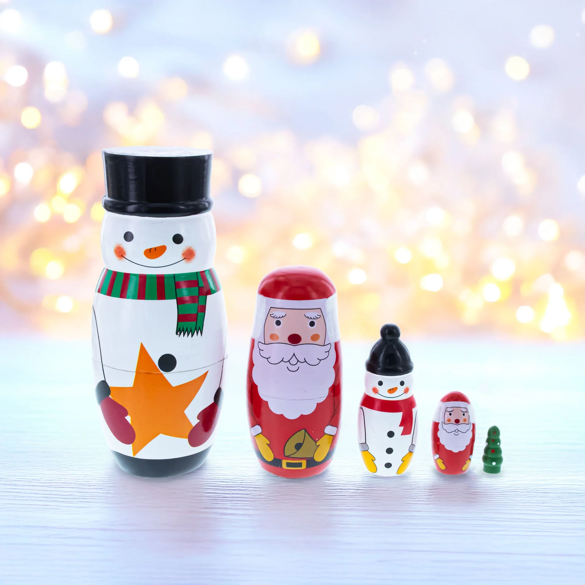 Santa, Snowman & Christmas Tree Wooden Nesting Dolls 5 Inches - Image 2