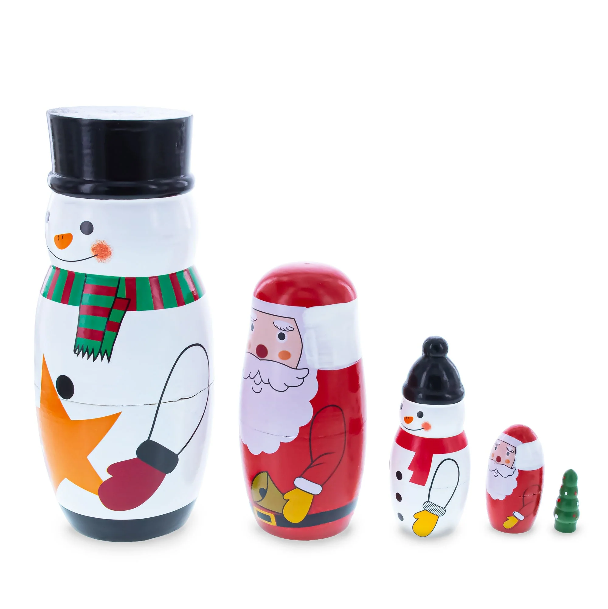 Santa, Snowman & Christmas Tree Wooden Nesting Dolls 5 Inches - Image 4