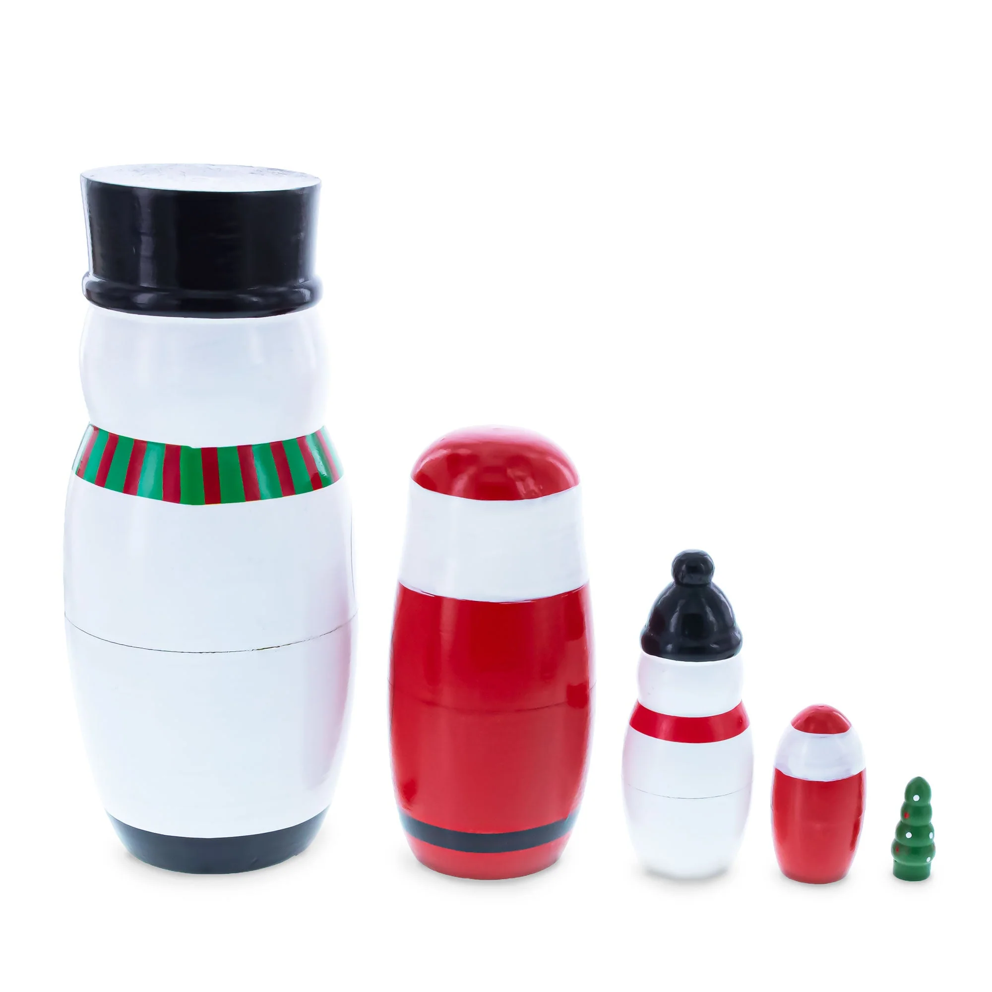 Santa, Snowman & Christmas Tree Wooden Nesting Dolls 5 Inches - Image 5