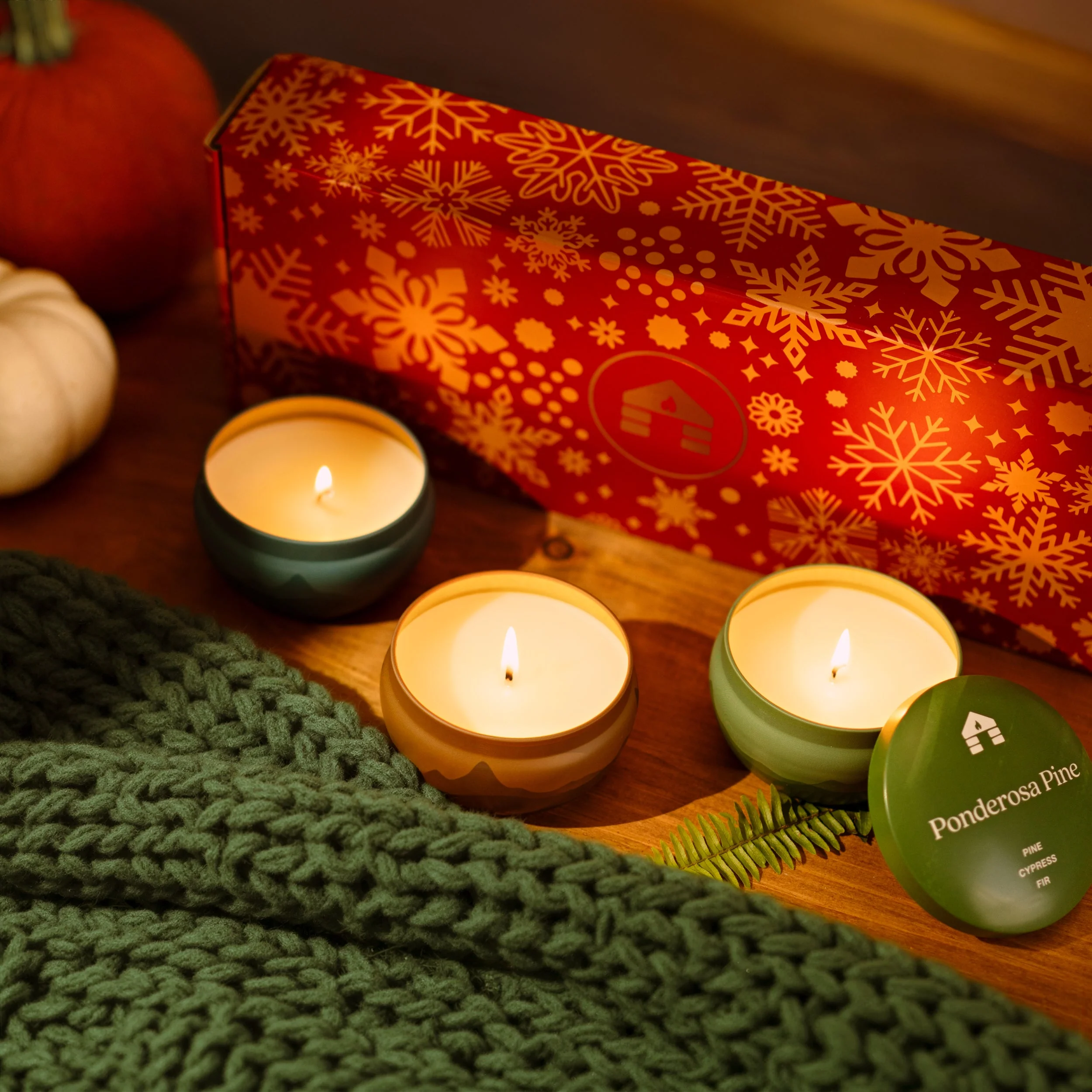 Scented Candle Gift Box - Three 8oz Aromática Candle Tins - Pumpkin, Pine & Woodsy - Image 4