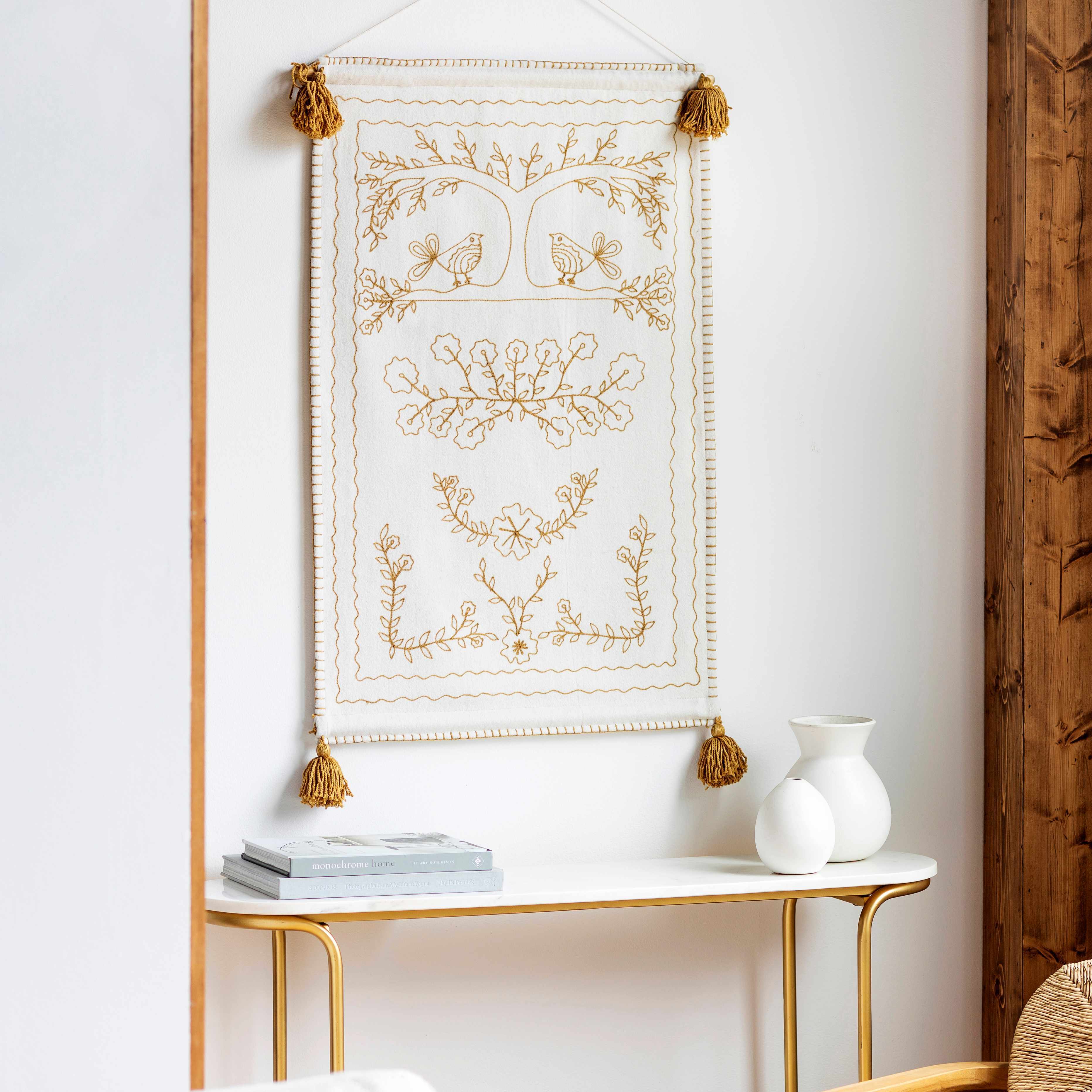 Schaffer Golden Embroidered Floral Wall Hanging - Image 2