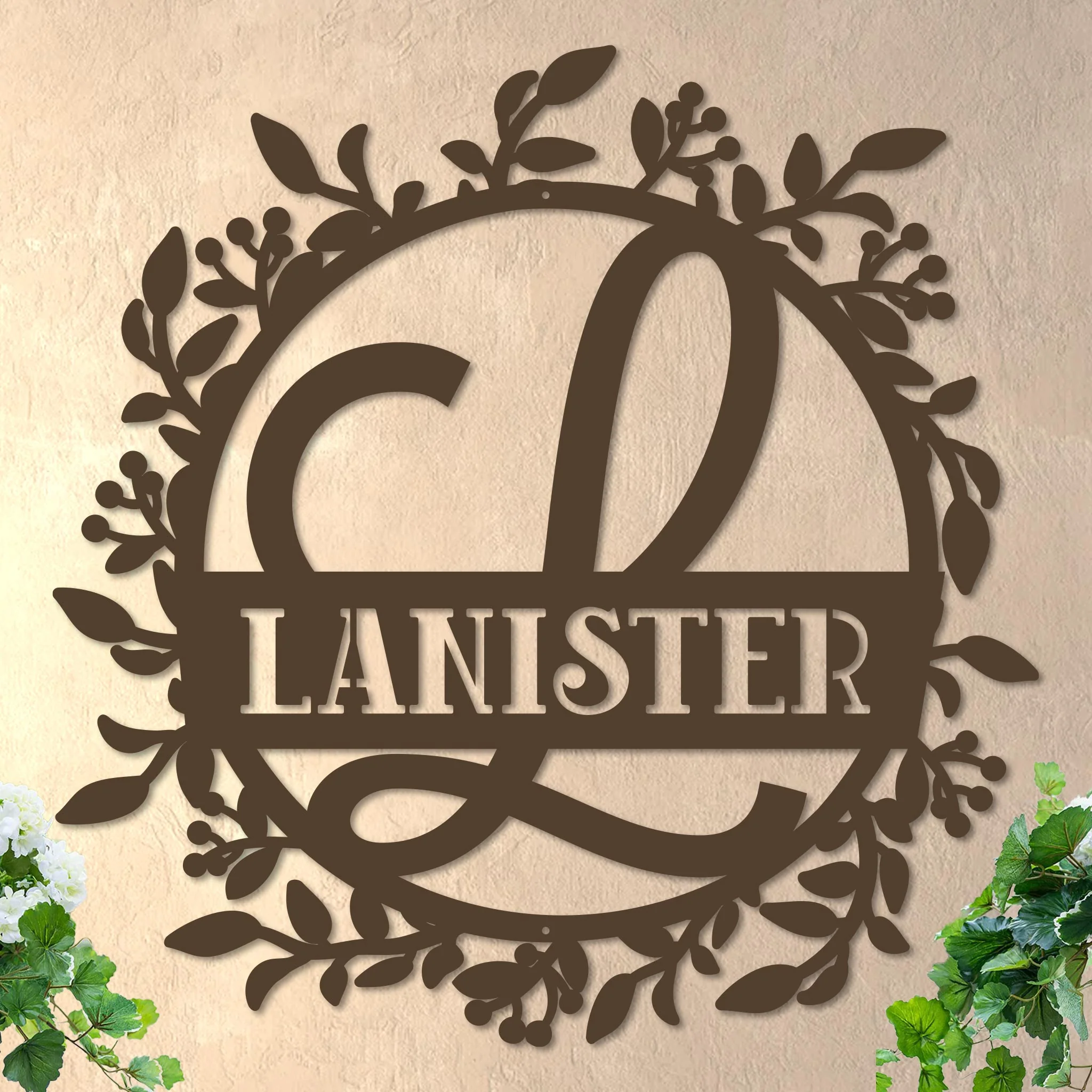 Scrolled Initial and Name in Wreath - Image 13