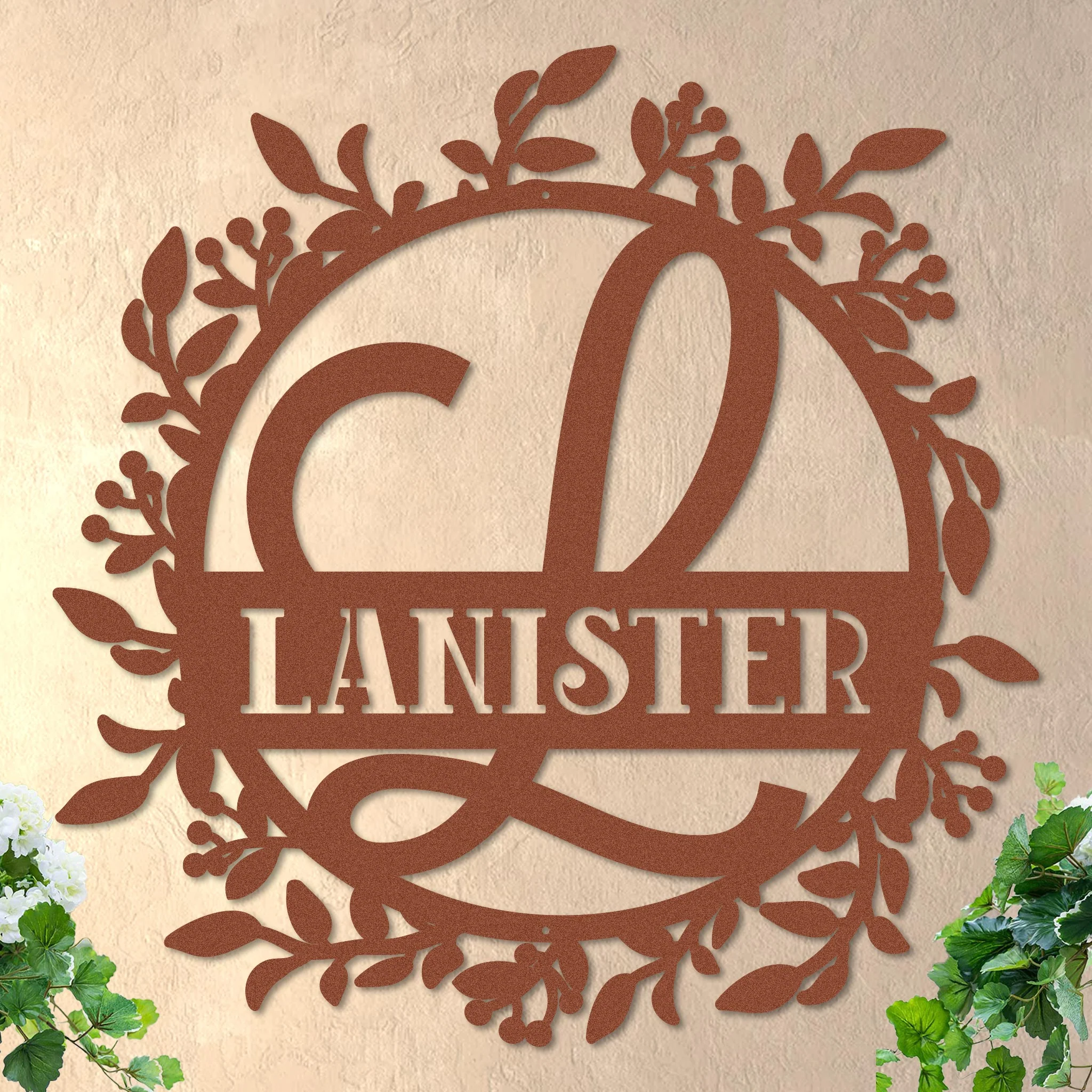 Scrolled Initial and Name in Wreath - Image 6
